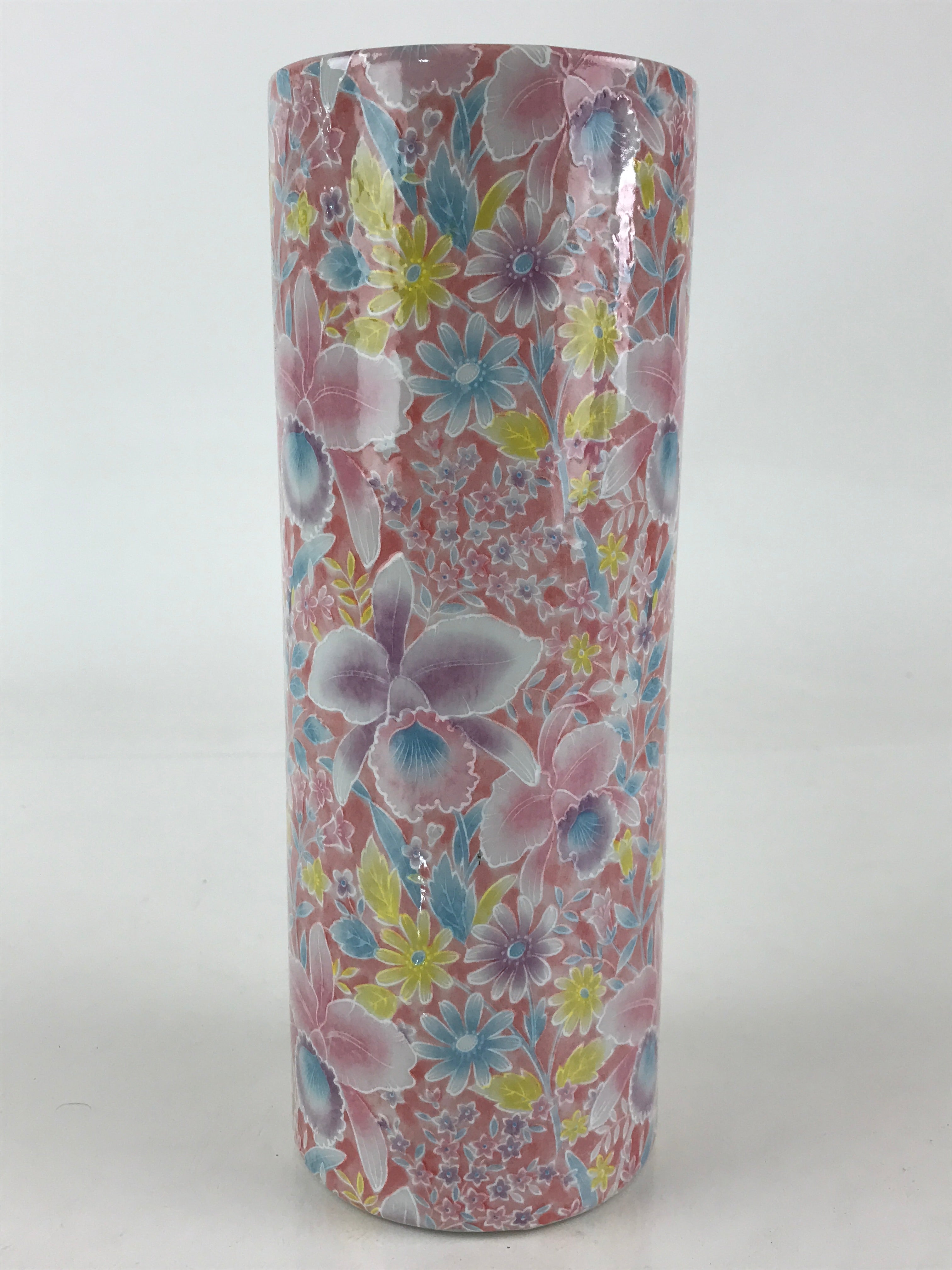 Japanese Porcelain Flower Vase Kabin Floral Pattern Ikebana Pink FK20