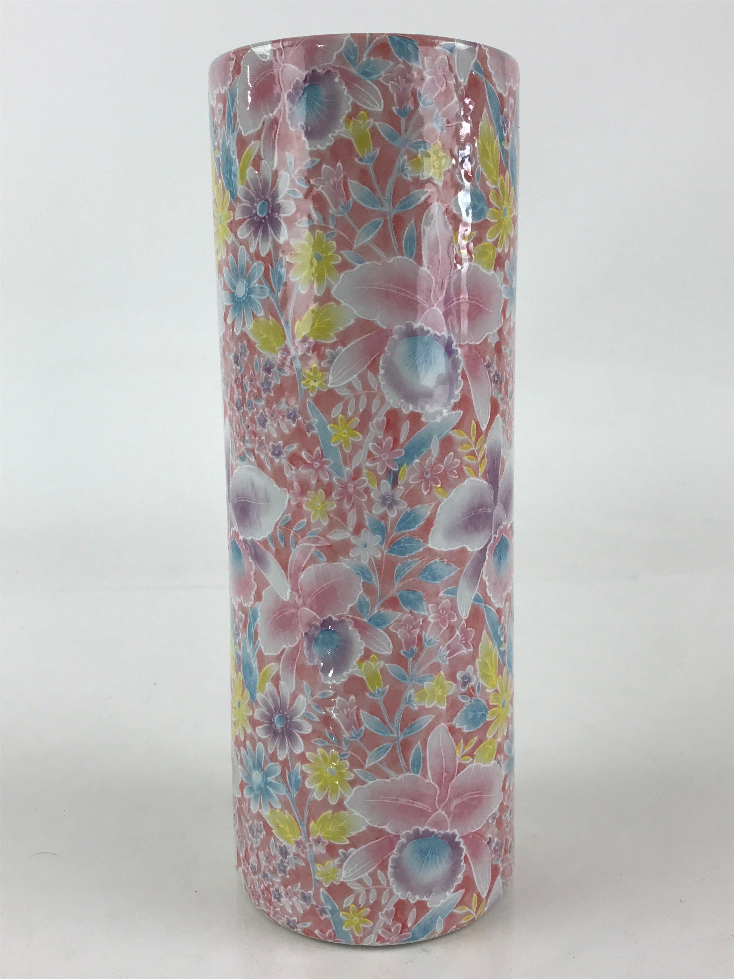 Japanese Porcelain Flower Vase Kabin Floral Pattern Ikebana Pink FK20