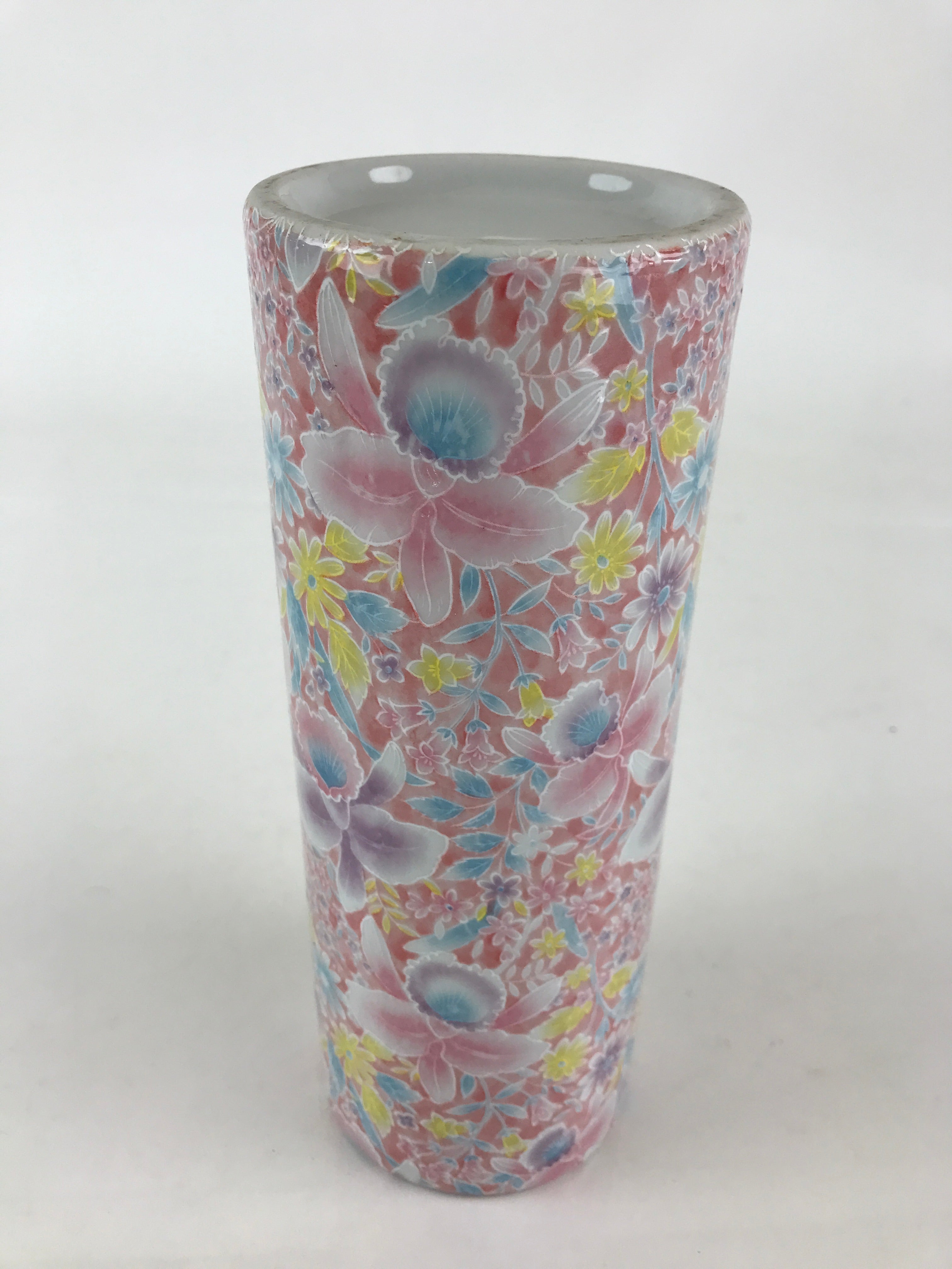 Japanese Porcelain Flower Vase Kabin Floral Pattern Ikebana Pink FK20