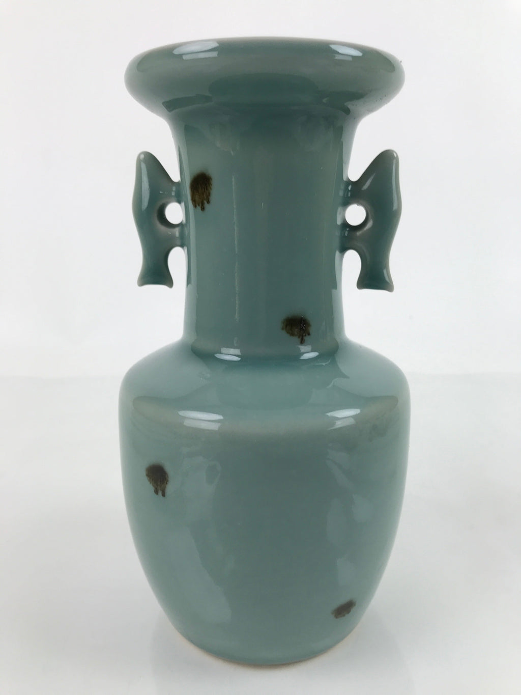 Japanese Porcelain Flower Vase Tobe Ware Vtg Tobiseiji Celadon Fish Ear FK103
