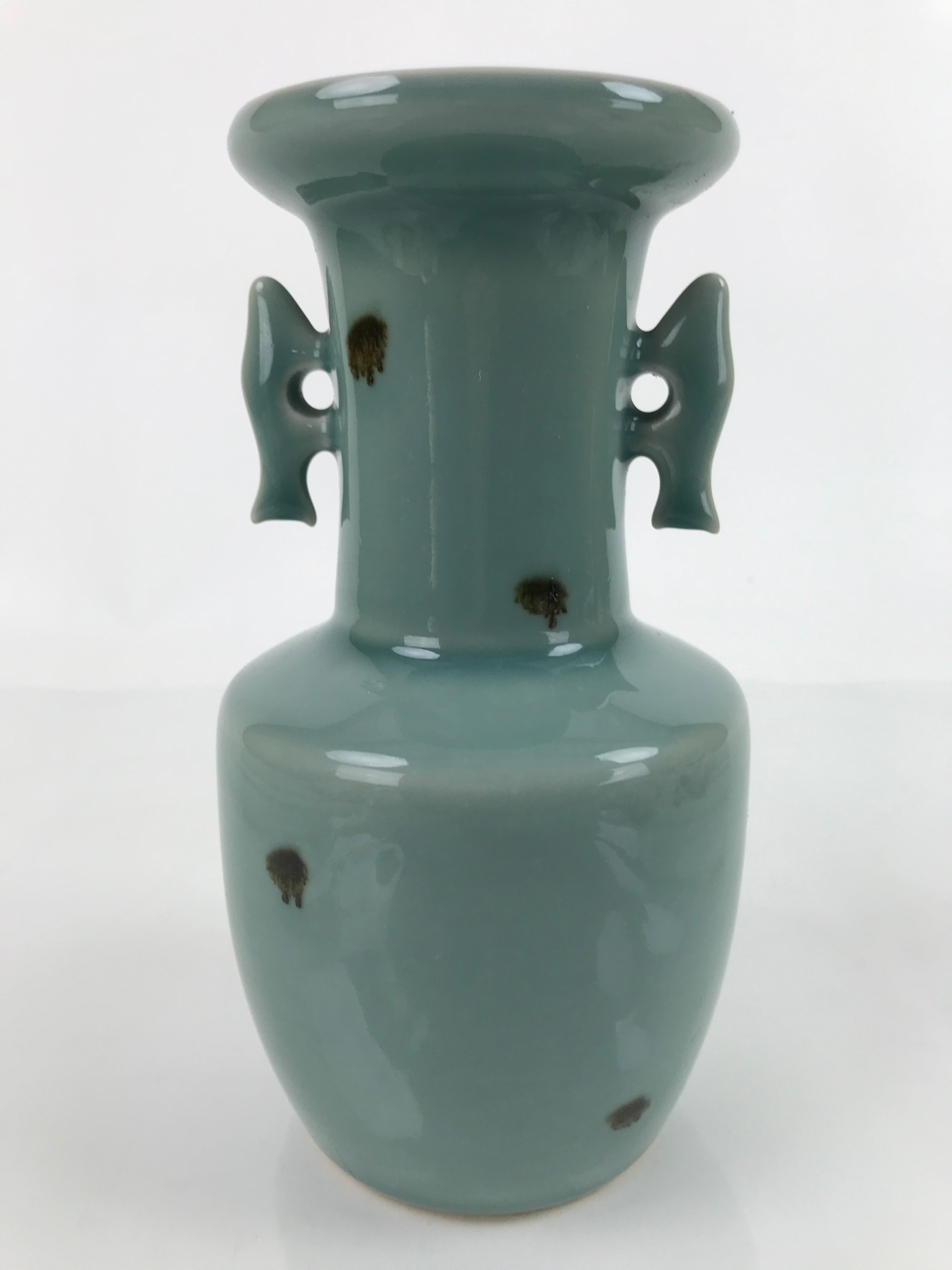 Japanese Porcelain Flower Vase Tobe Ware Vtg Tobiseiji Celadon Fish Ear FK103