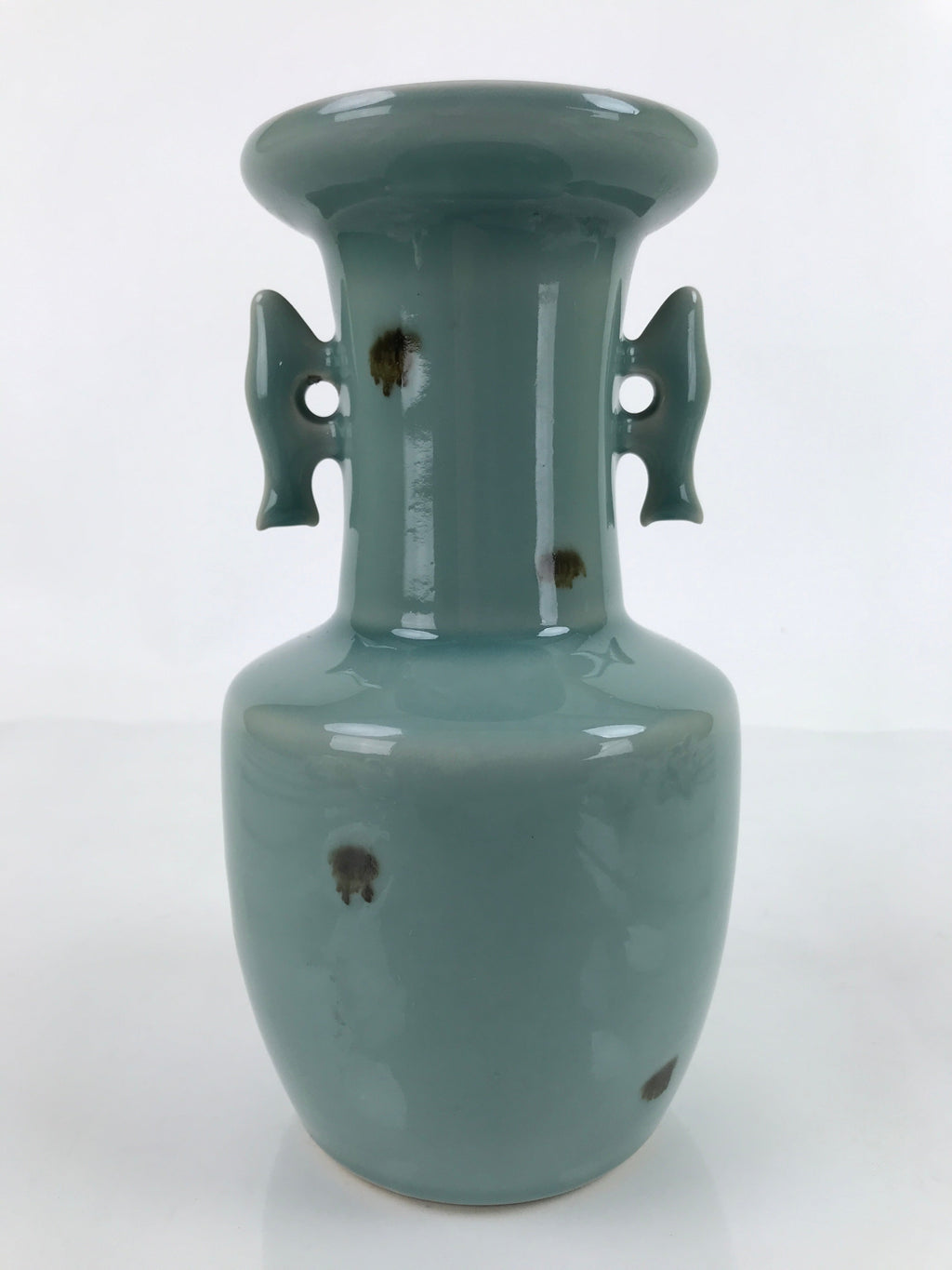 Japanese Porcelain Flower Vase Tobe Ware Vtg Tobiseiji Celadon Fish Ear FK103