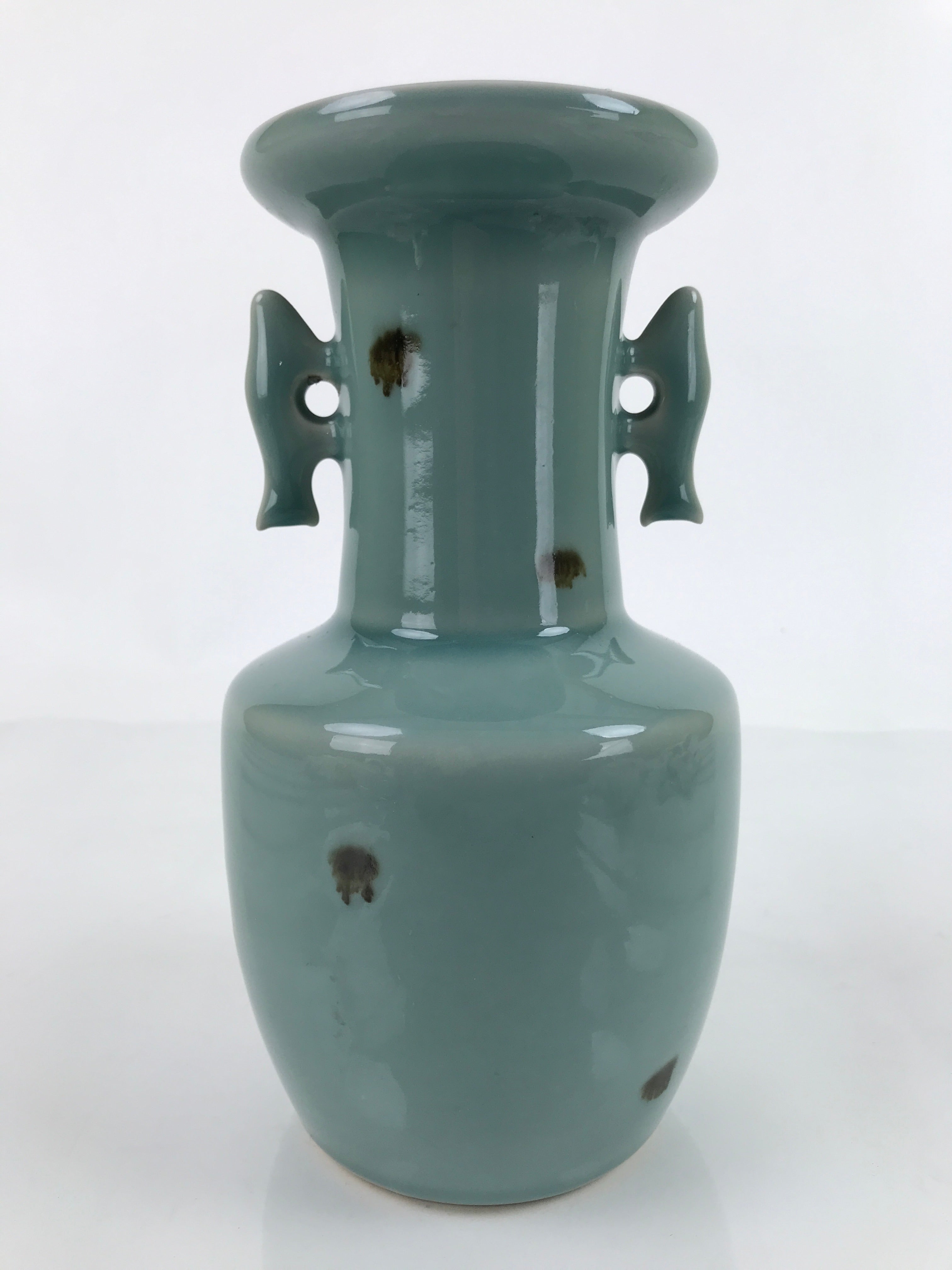 Japanese Porcelain Flower Vase Tobe Ware Vtg Tobiseiji Celadon Fish Ear FK103
