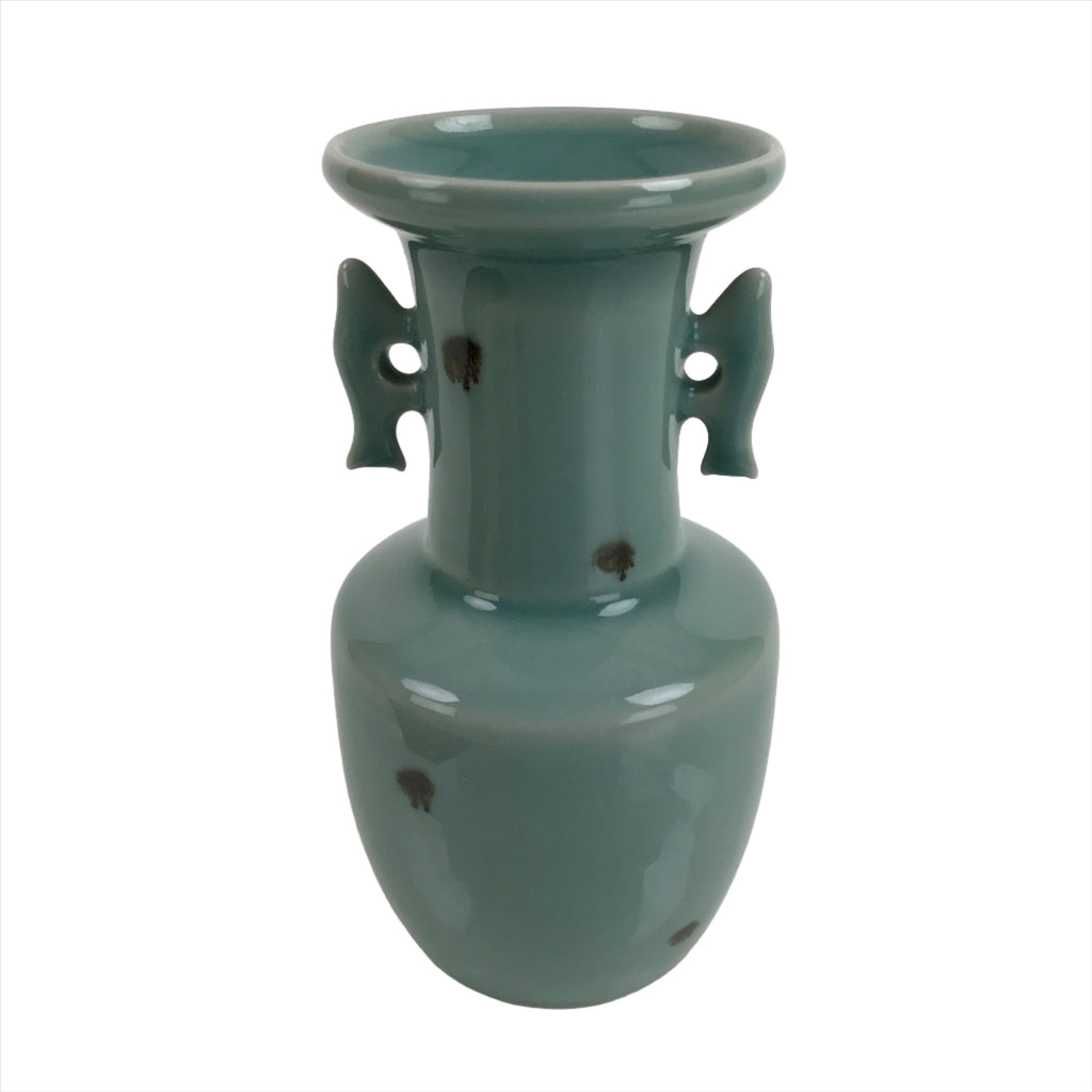 Japanese Porcelain Flower Vase Tobe Ware Vtg Tobiseiji Celadon Fish Ear FK103