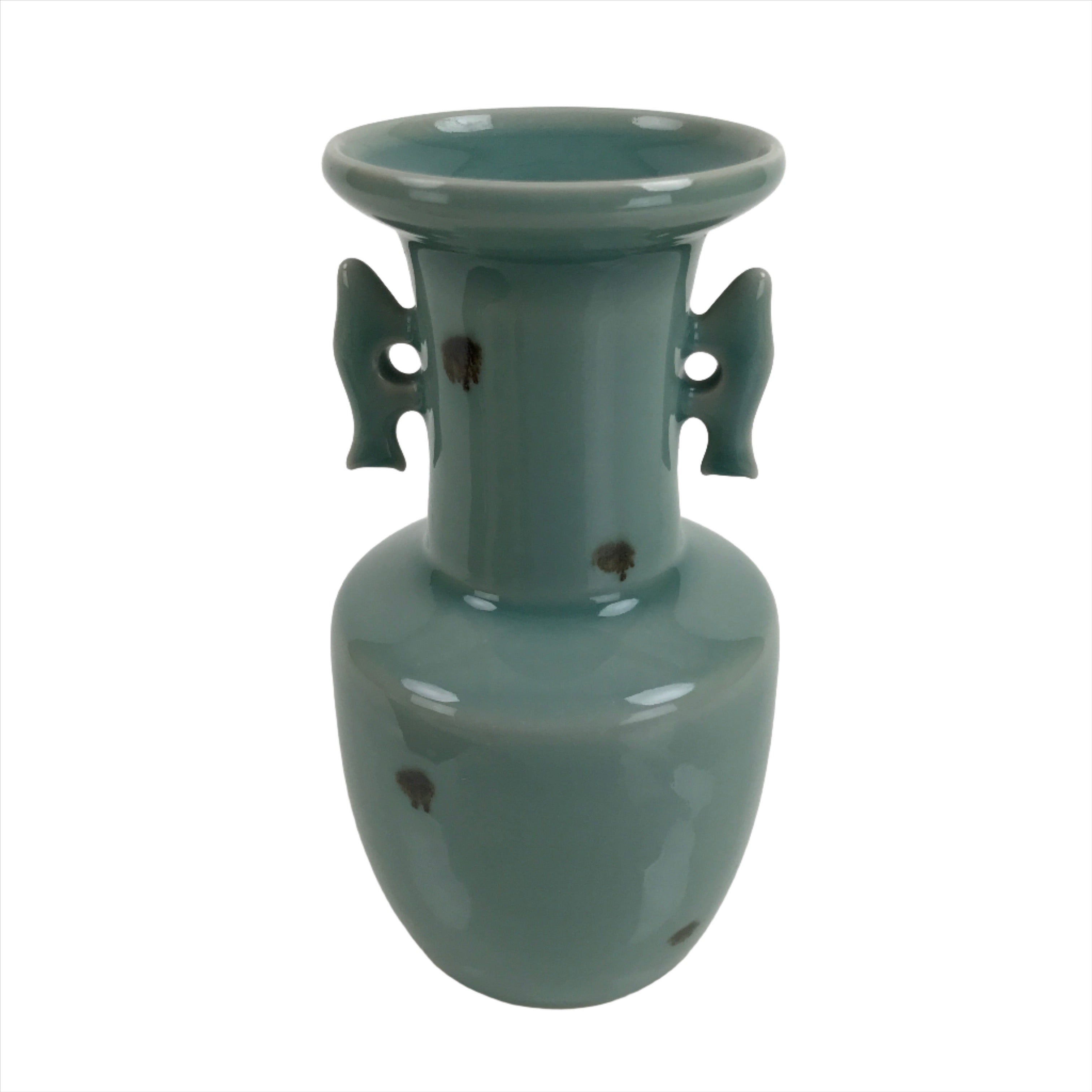 Japanese Porcelain Flower Vase Tobe Ware Vtg Tobiseiji Celadon Fish Ear FK103