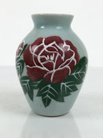 Japanese Porcelain Flower Vase Vtg Celadon Green Kabin Seiji Peony Floral FK235