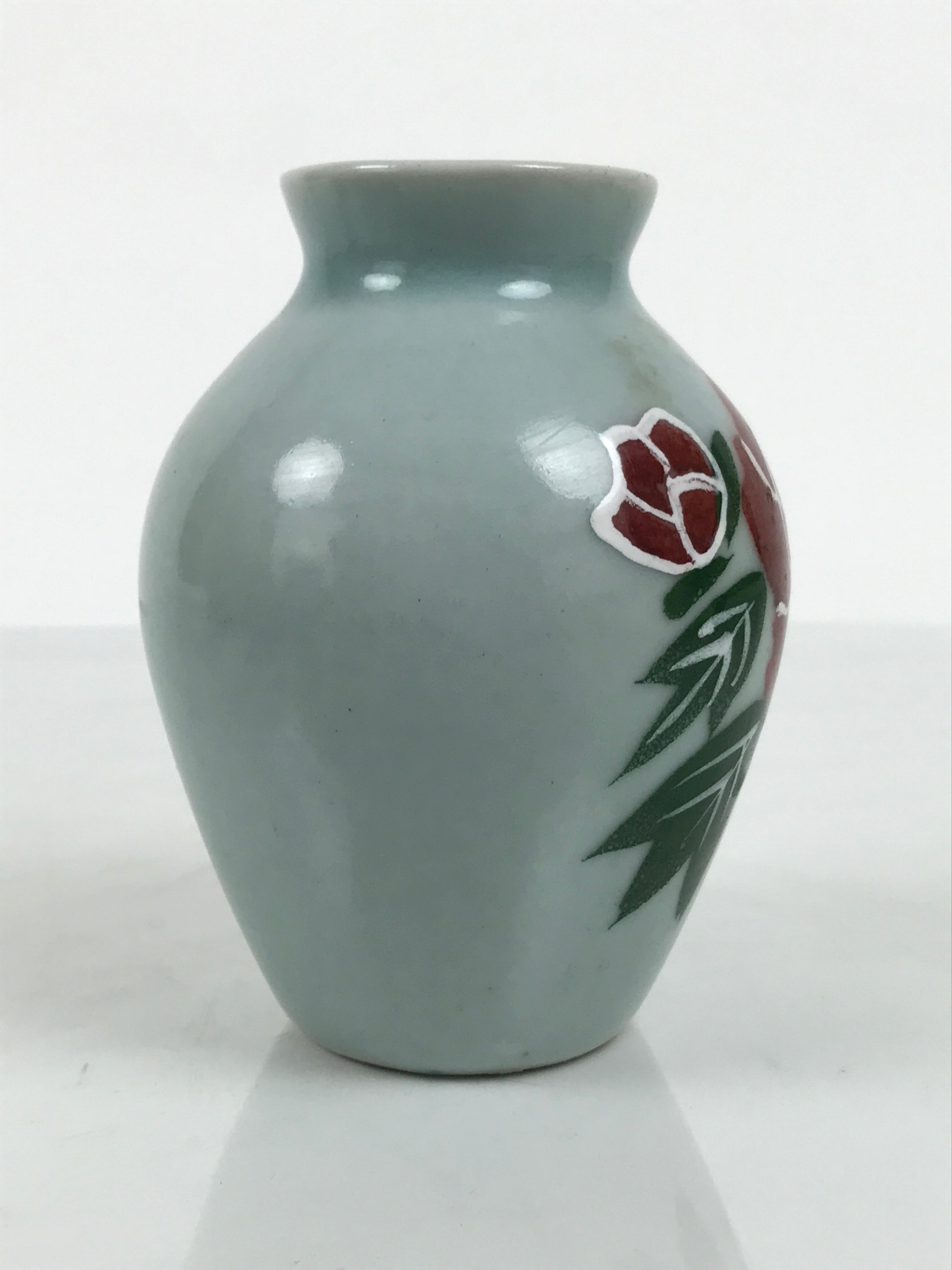 Japanese Porcelain Flower Vase Vtg Celadon Green Kabin Seiji Peony Floral FK235