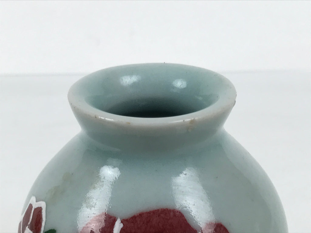 Japanese Porcelain Flower Vase Vtg Celadon Green Kabin Seiji Peony Floral FK235