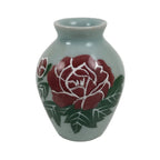 Japanese Porcelain Flower Vase Vtg Celadon Green Kabin Seiji Peony Floral FK235
