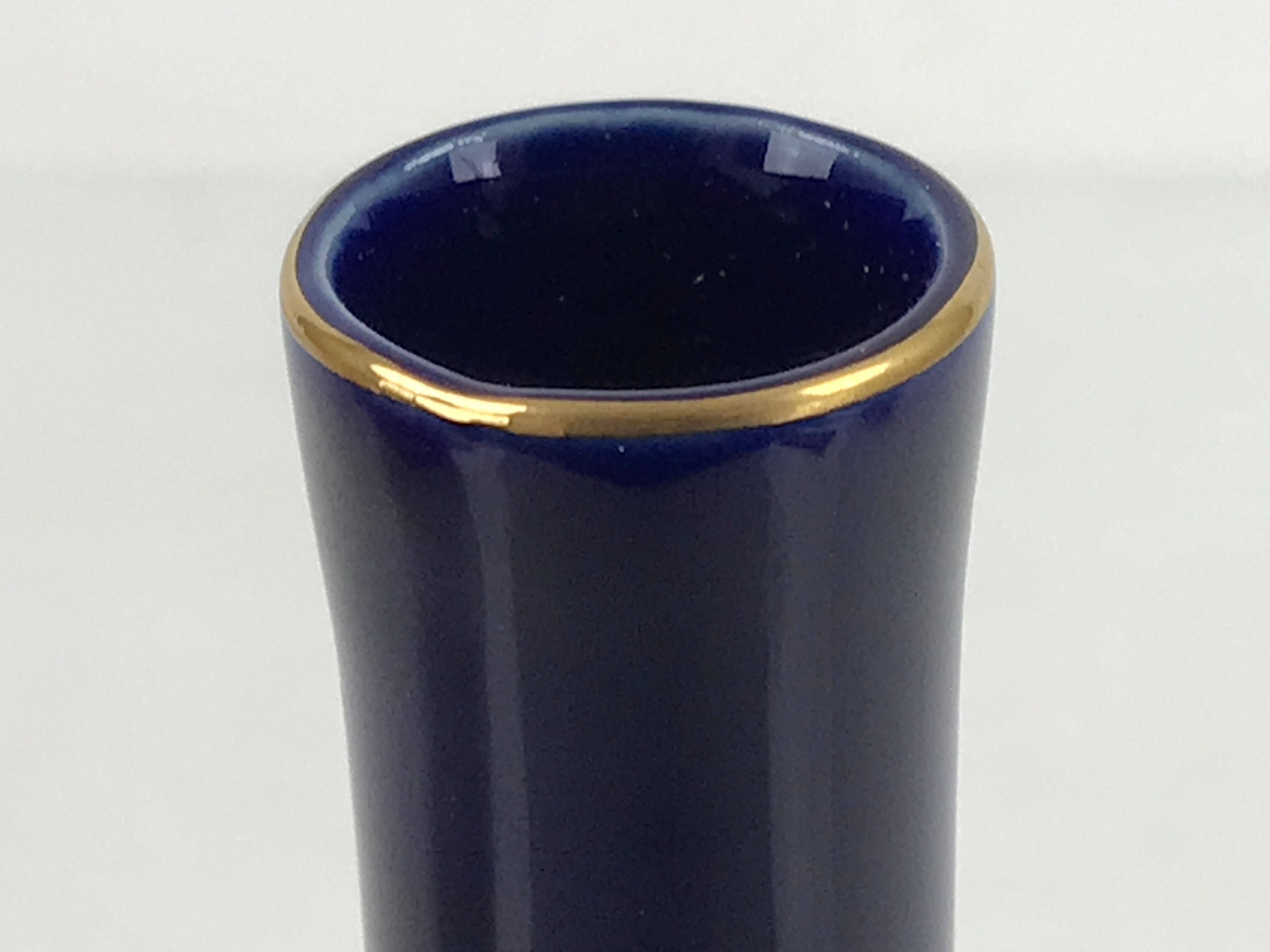Japanese Porcelain Flower Vase Vtg Crane Long Dark Blue Gold Green W/ Box PX737