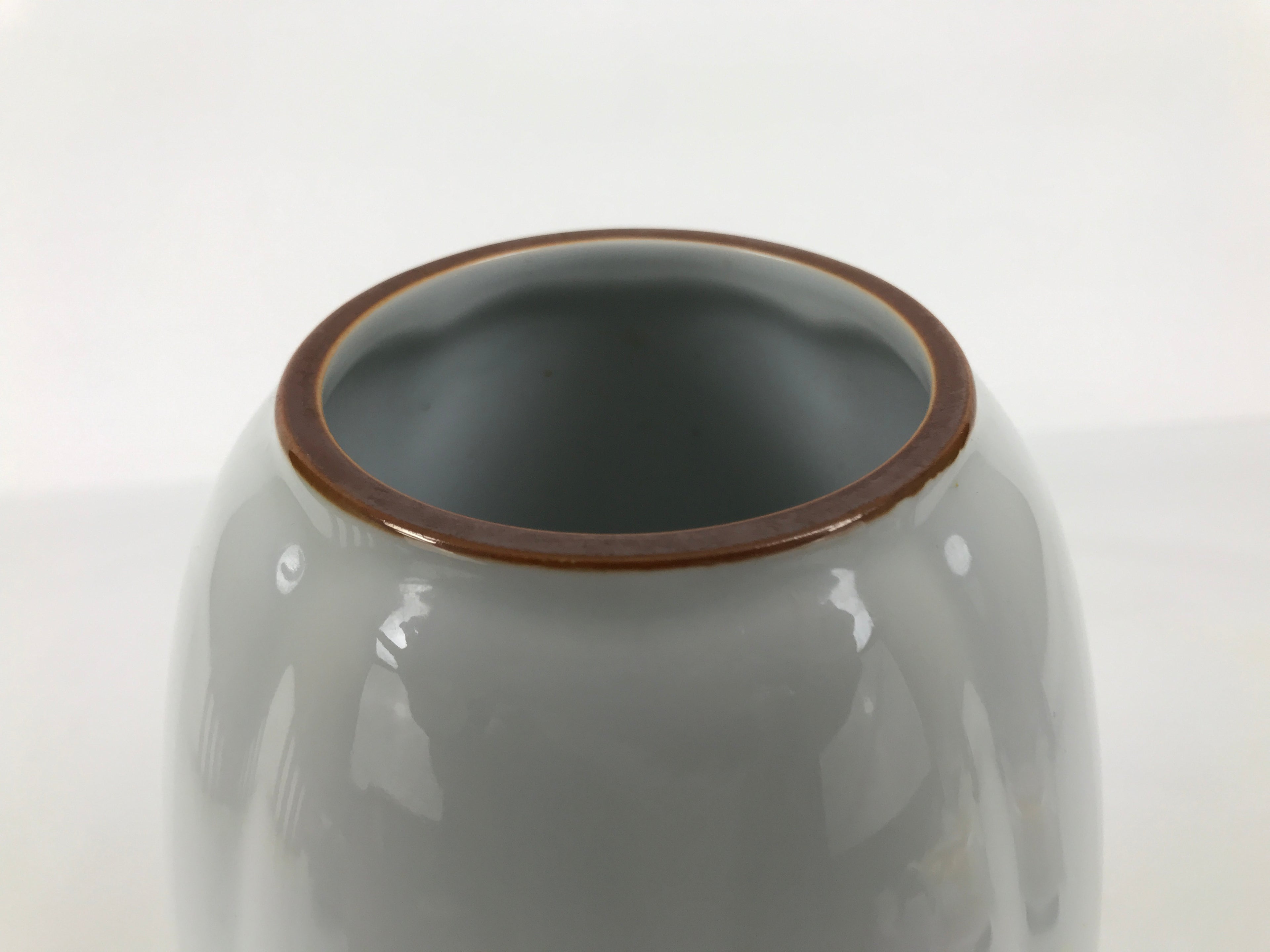 Japanese Porcelain Flower Vase Vtg Ikebana Arrangement Kabin Brown White FK226