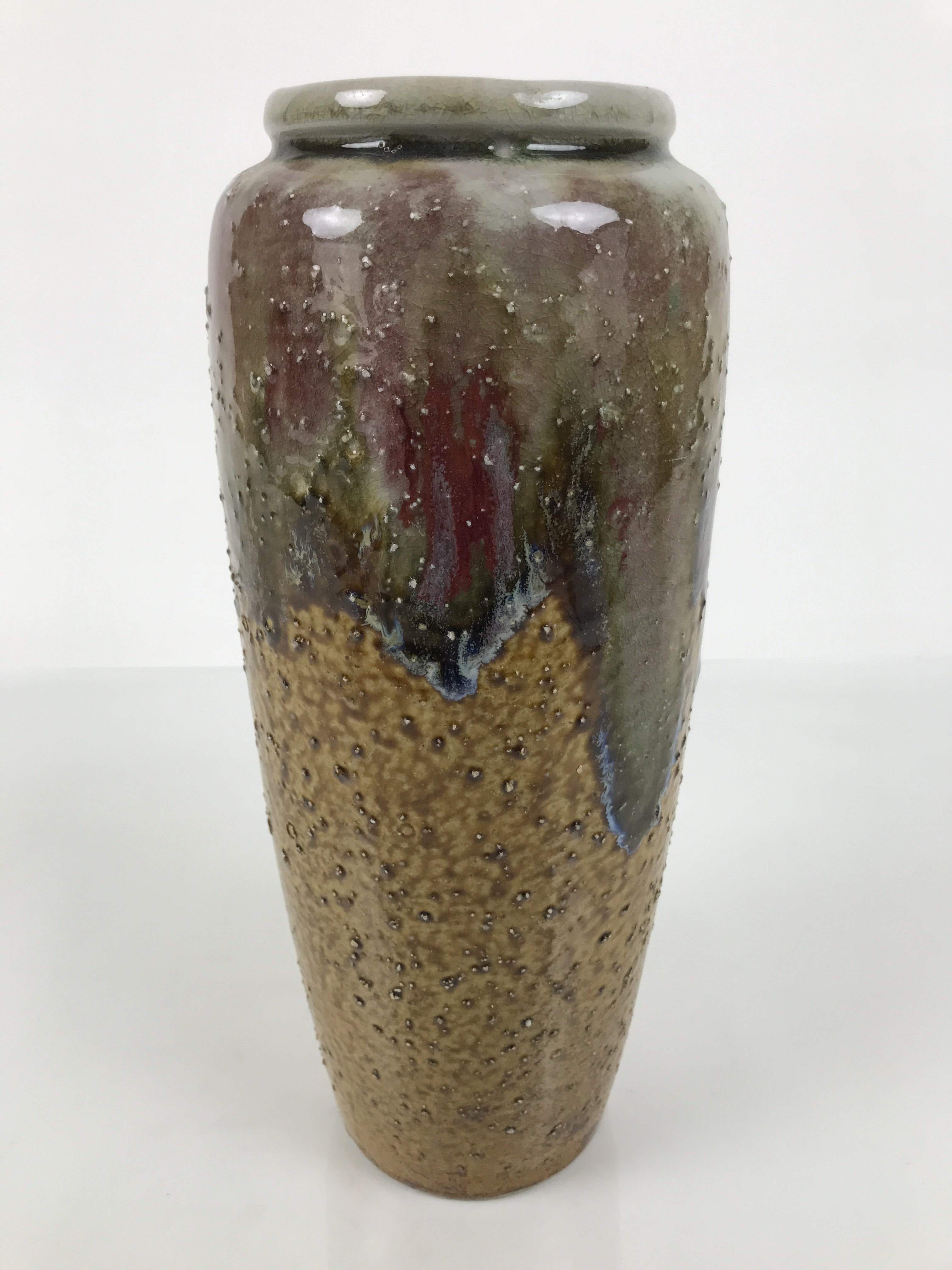 Japanese Porcelain Flower Vase Vtg Ikebana Kabin Brown Gray Ash Glaze FK223