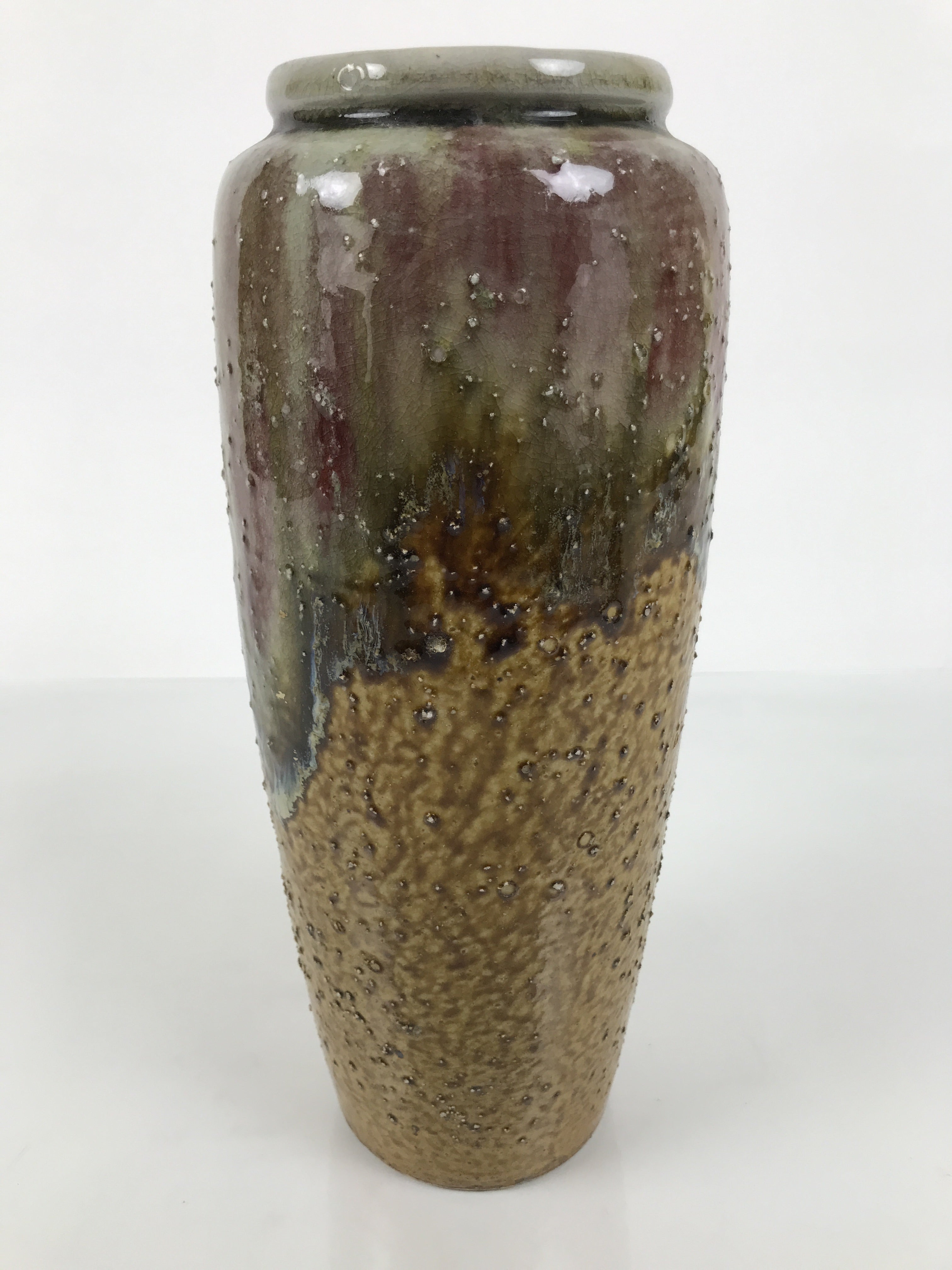 Japanese Porcelain Flower Vase Vtg Ikebana Kabin Brown Gray Ash Glaze FK223