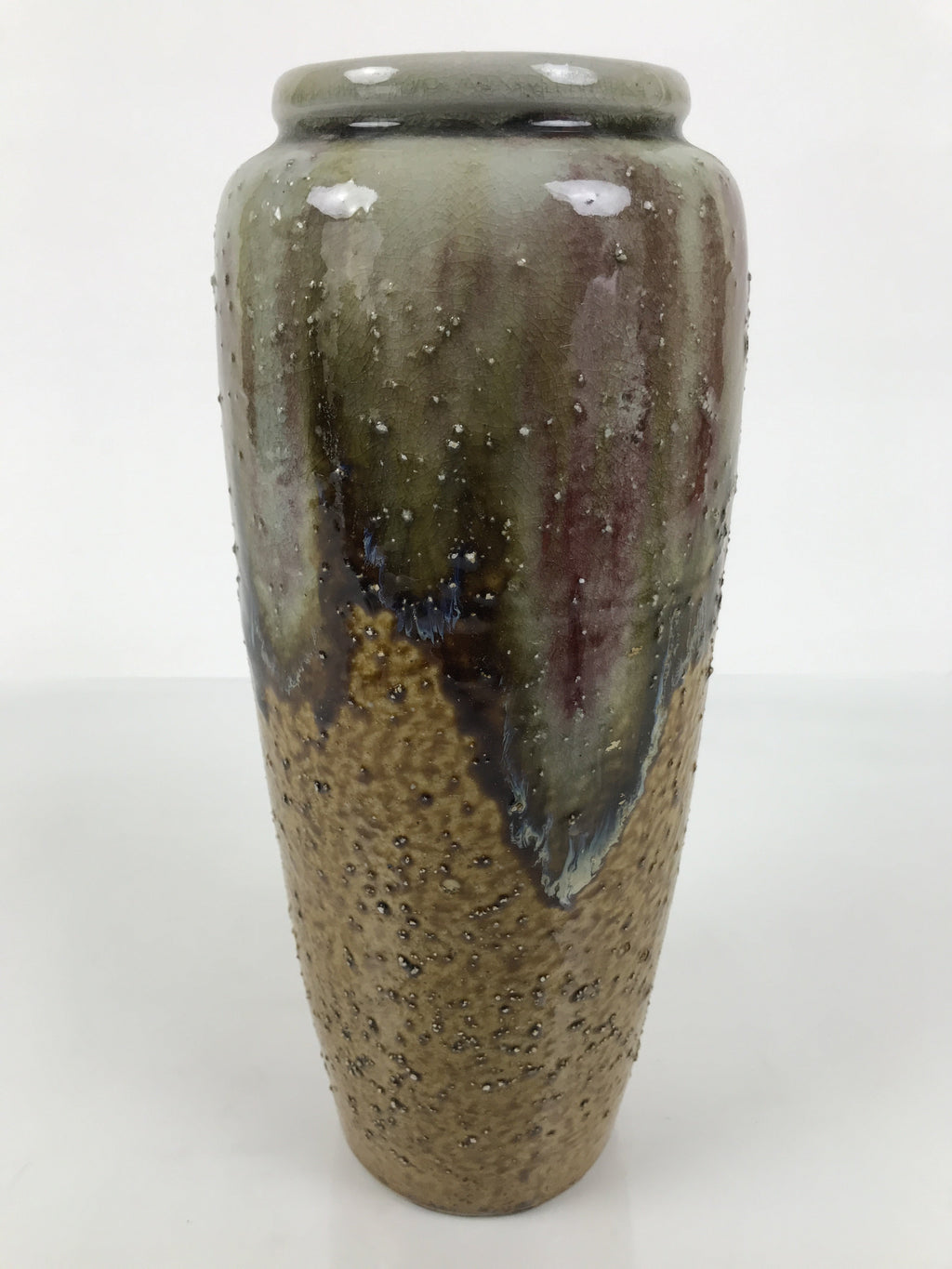Japanese Porcelain Flower Vase Vtg Ikebana Kabin Brown Gray Ash Glaze FK223