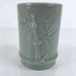 Japanese Porcelain Flower Vase Vtg Ikebana Kabin Celadon Bamboo Green FK152