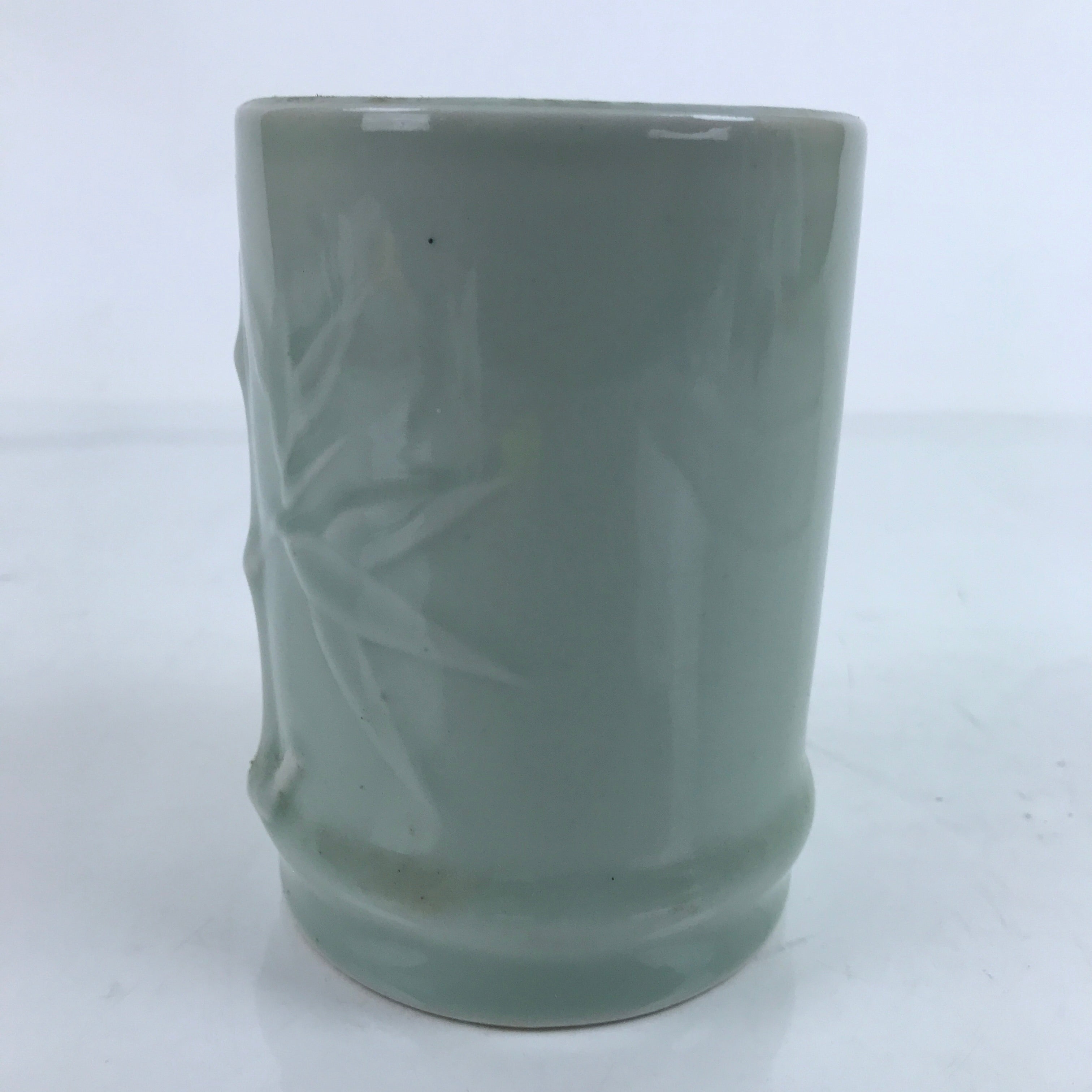 Japanese Porcelain Flower Vase Vtg Ikebana Kabin Celadon Bamboo Green FK152