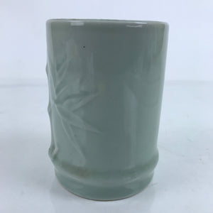 Japanese Porcelain Flower Vase Vtg Ikebana Kabin Celadon Bamboo Green FK152