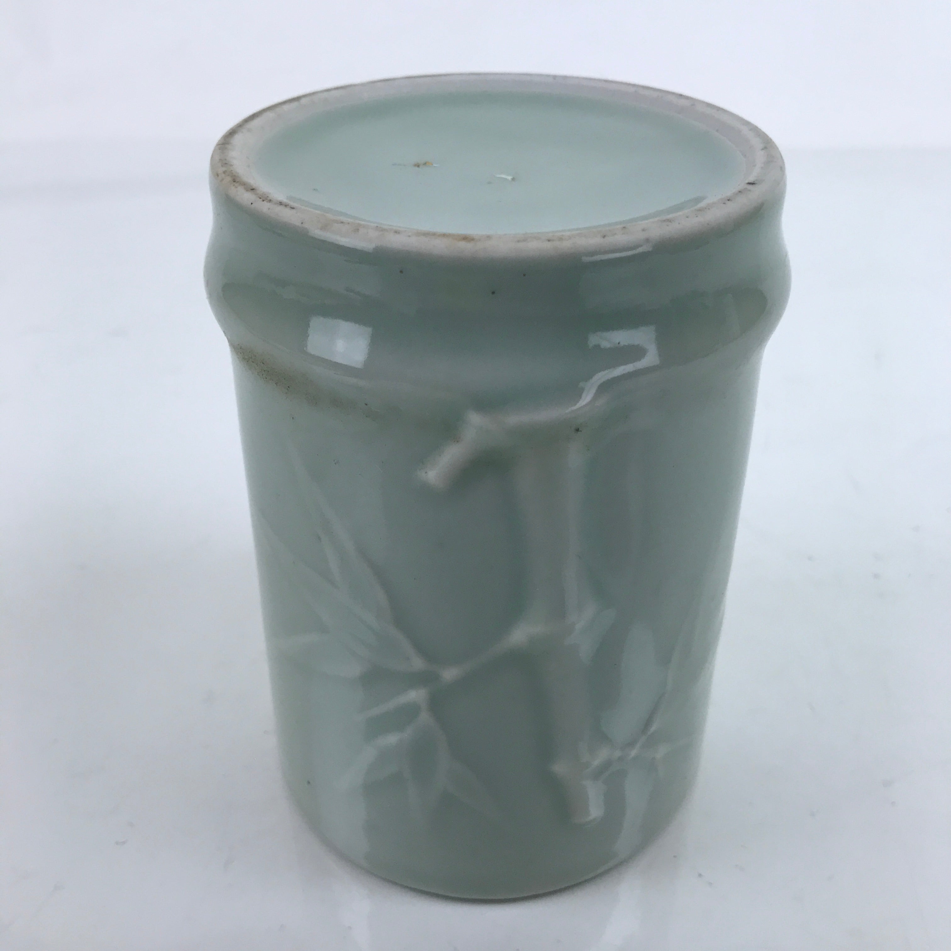 Japanese Porcelain Flower Vase Vtg Ikebana Kabin Celadon Bamboo Green FK152