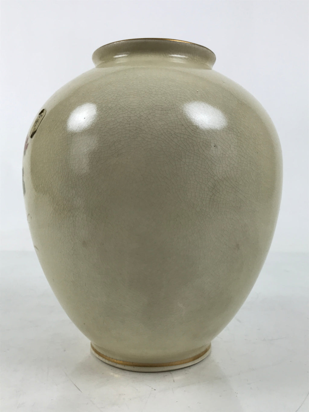 Japanese Porcelain Flower Vase Vtg Ikebana Kabin Chrysanthemum Beige Red FK175