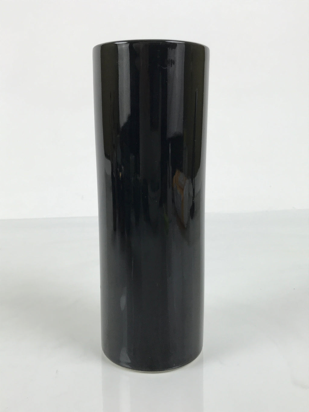 Japanese Porcelain Flower Vase Vtg Ikebana Kabin Glossy Black Cylinder FK234