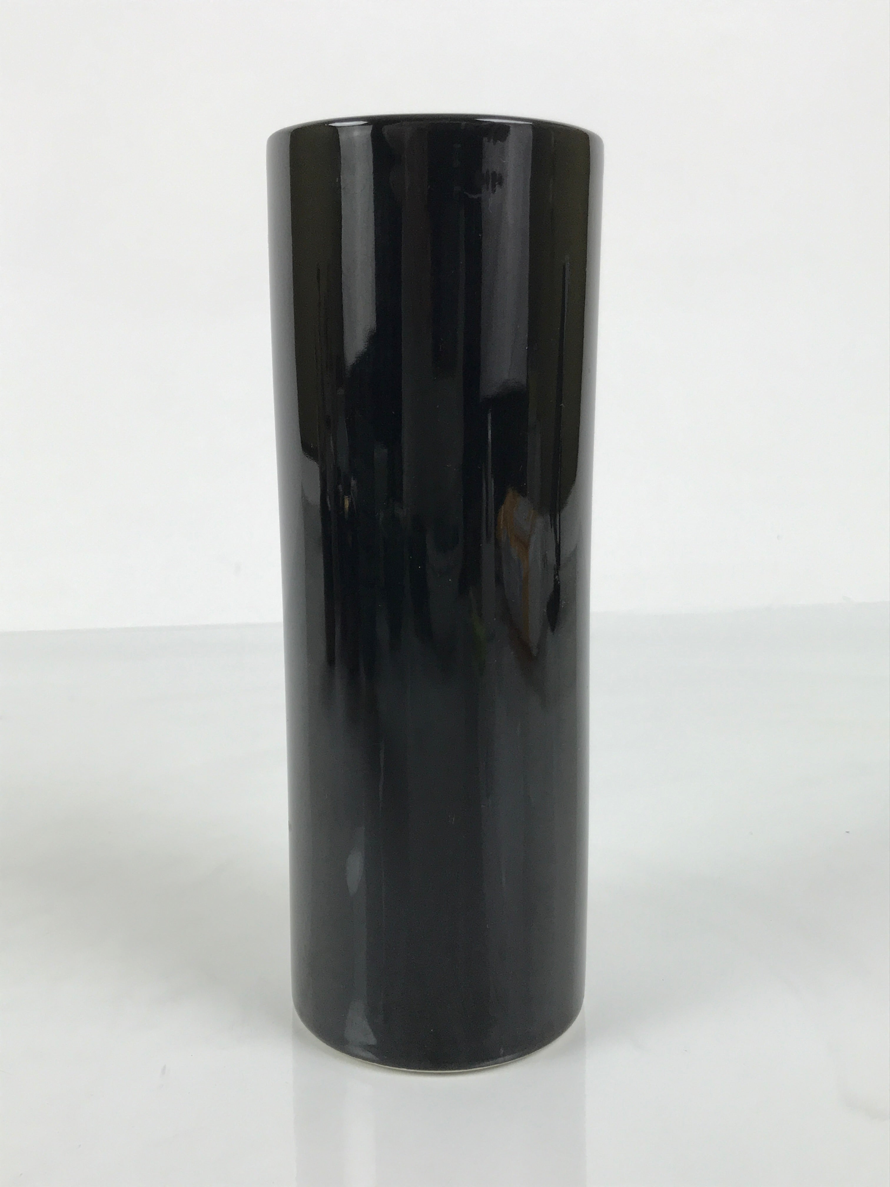 Japanese Porcelain Flower Vase Vtg Ikebana Kabin Glossy Black Cylinder FK234