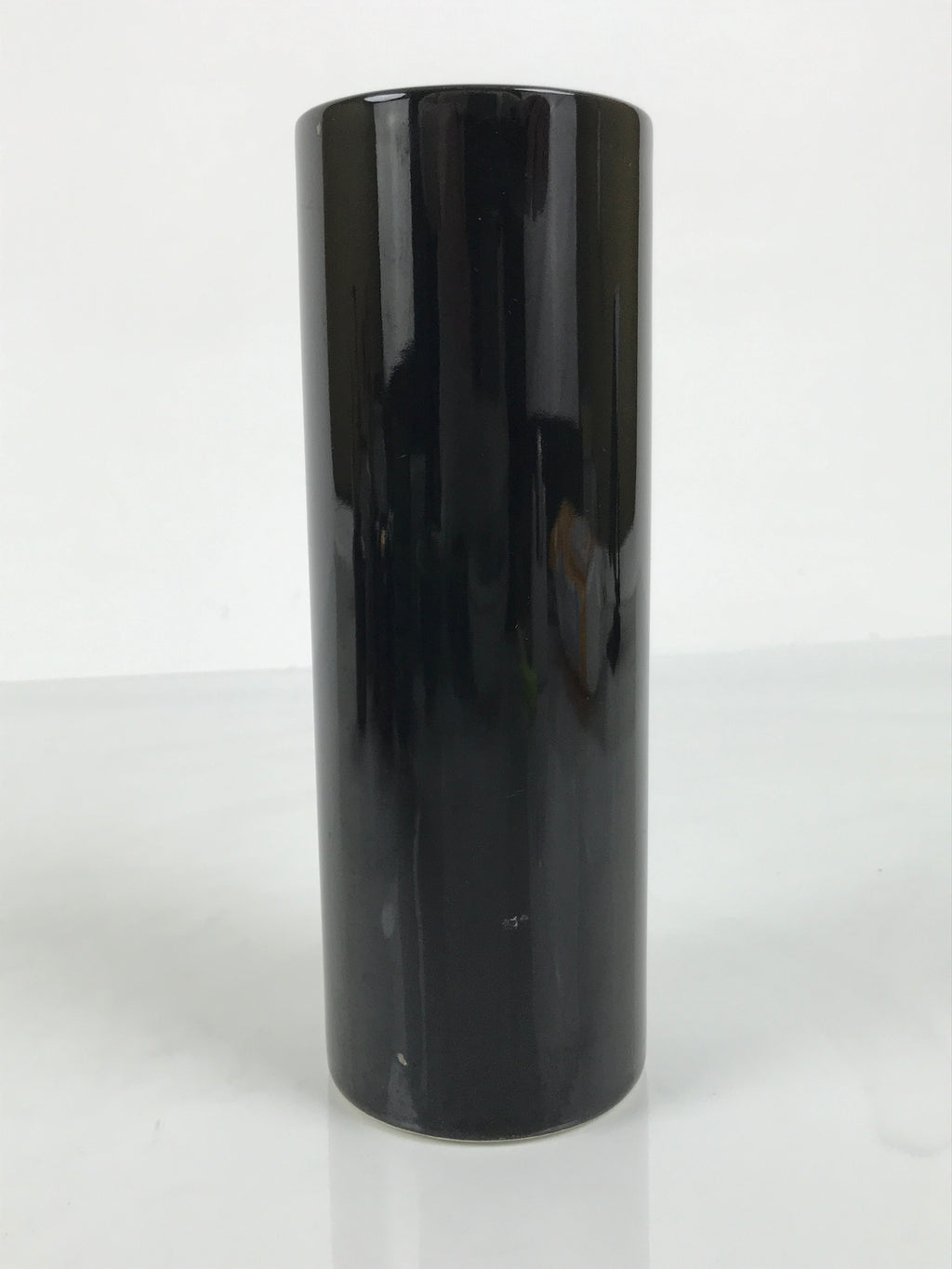 Japanese Porcelain Flower Vase Vtg Ikebana Kabin Glossy Black Cylinder FK234