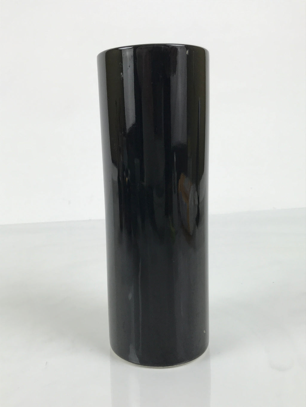 Japanese Porcelain Flower Vase Vtg Ikebana Kabin Glossy Black Cylinder FK234