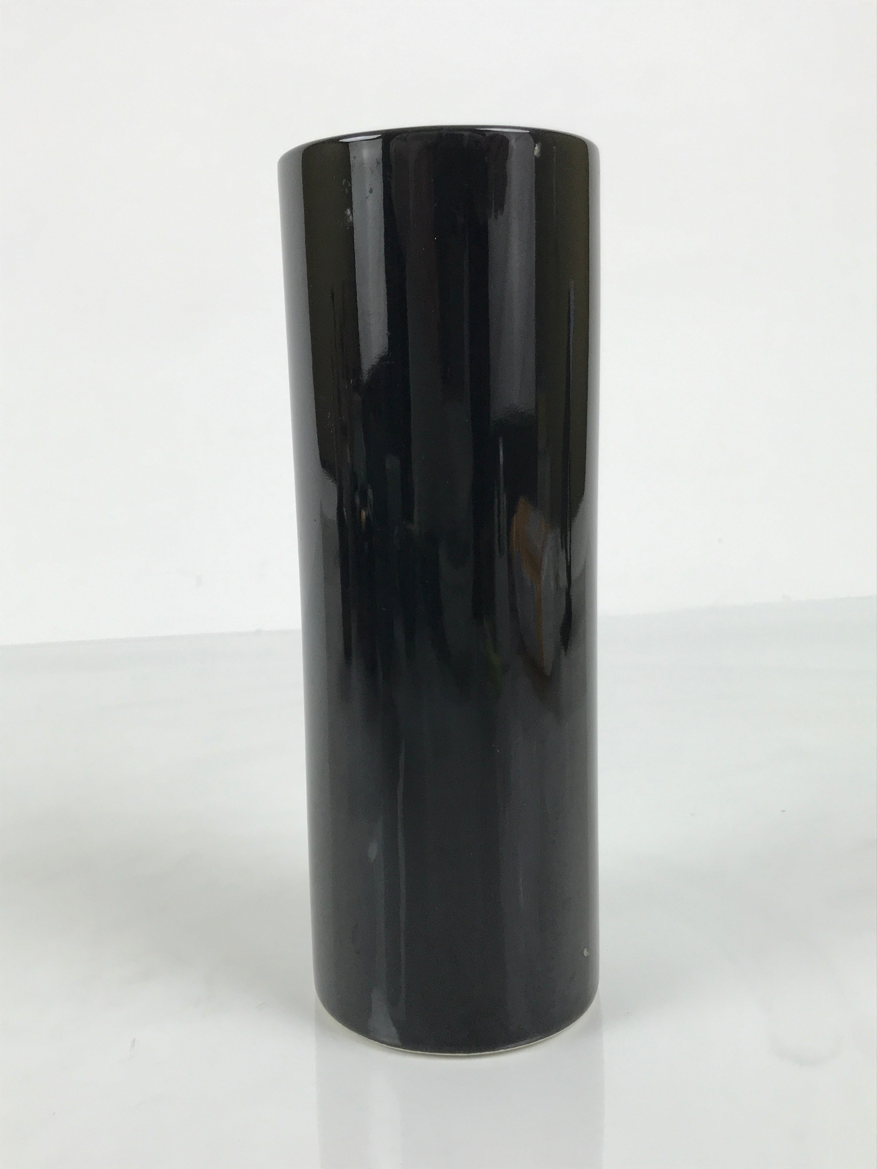 Japanese Porcelain Flower Vase Vtg Ikebana Kabin Glossy Black Cylinder FK234