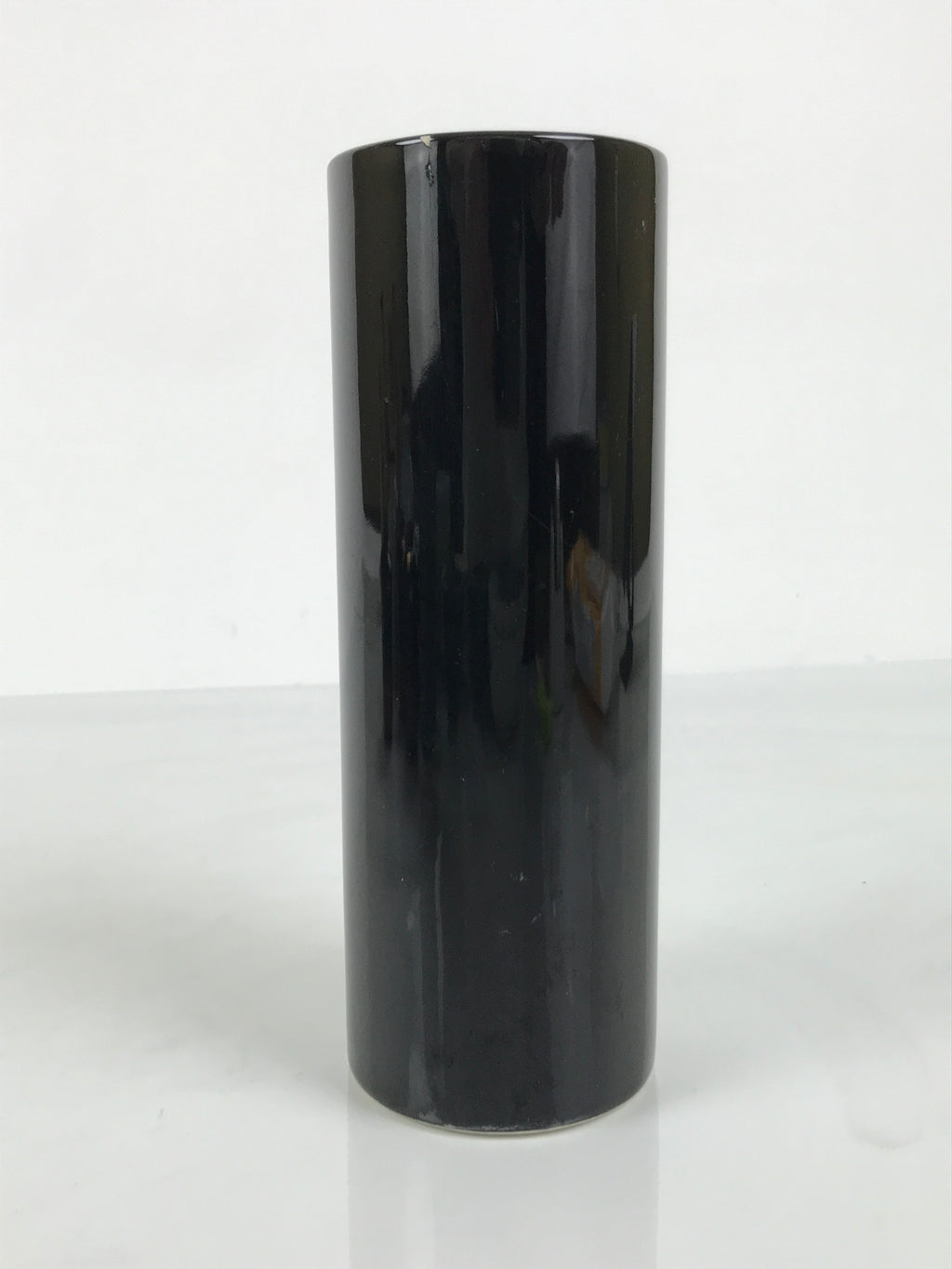 Japanese Porcelain Flower Vase Vtg Ikebana Kabin Glossy Black Cylinder FK234