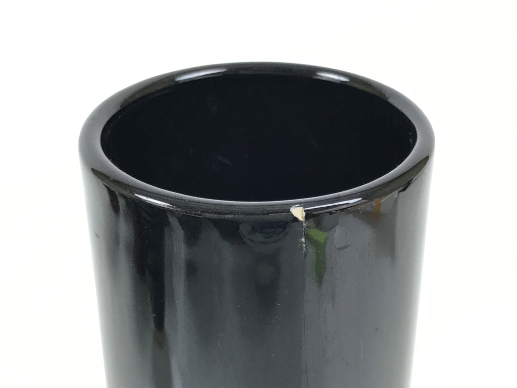 Japanese Porcelain Flower Vase Vtg Ikebana Kabin Glossy Black Cylinder FK234