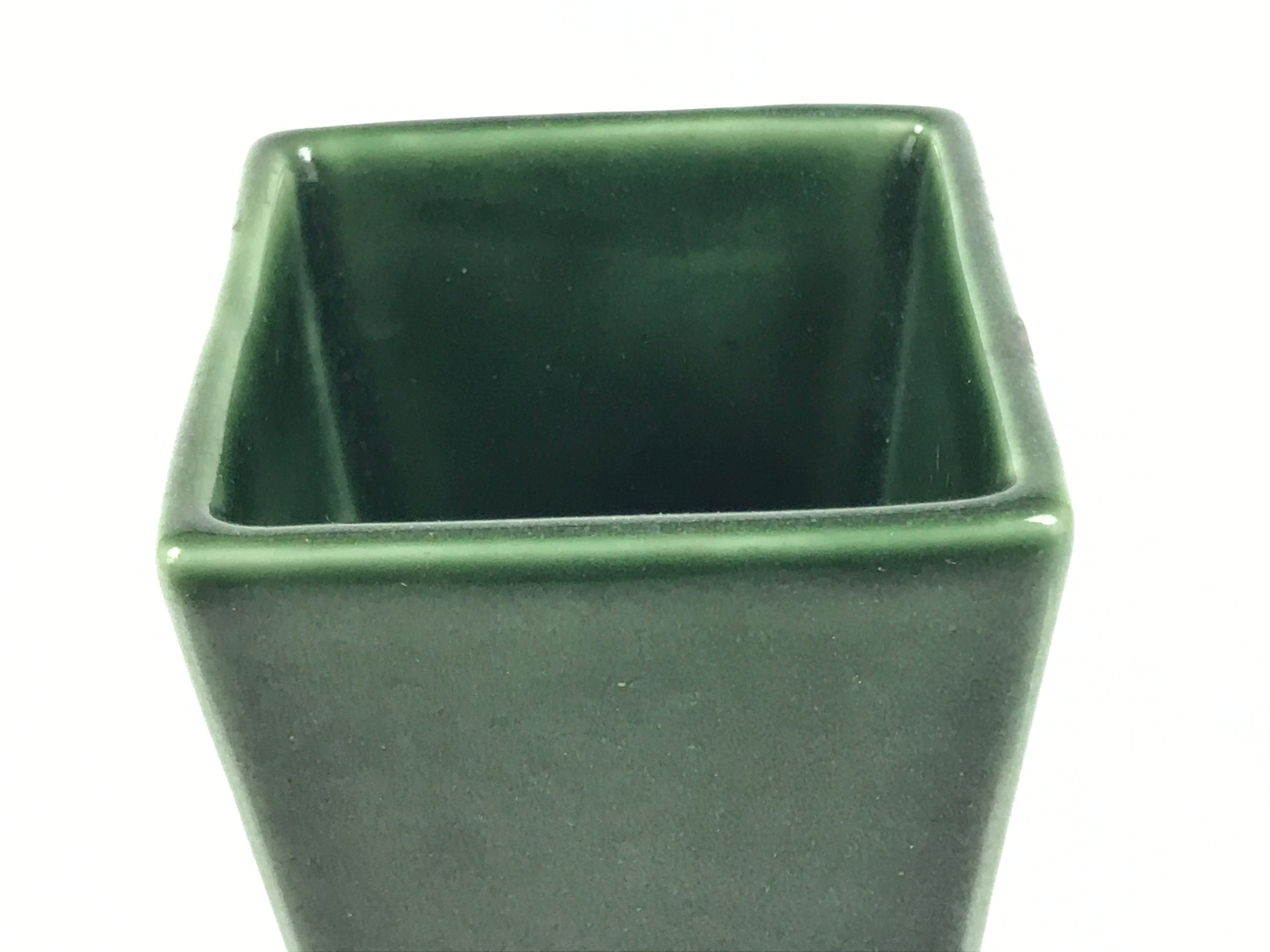 Japanese Porcelain Flower Vase Vtg Ikebana Kabin Green Square Crest Slim FK178