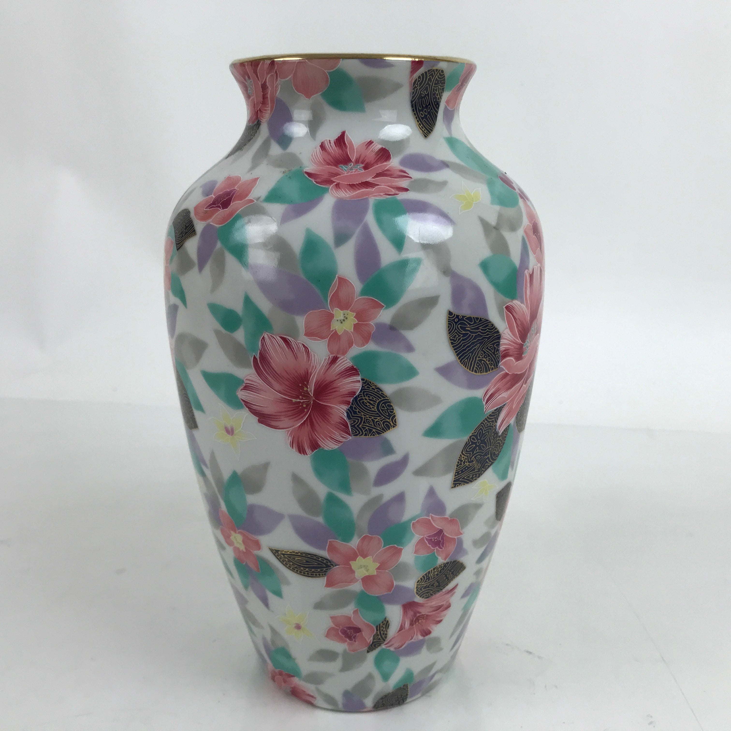 Japanese Porcelain Flower Vase Vtg Ikebana Kabin Pink Camellia Tsubaki FK132