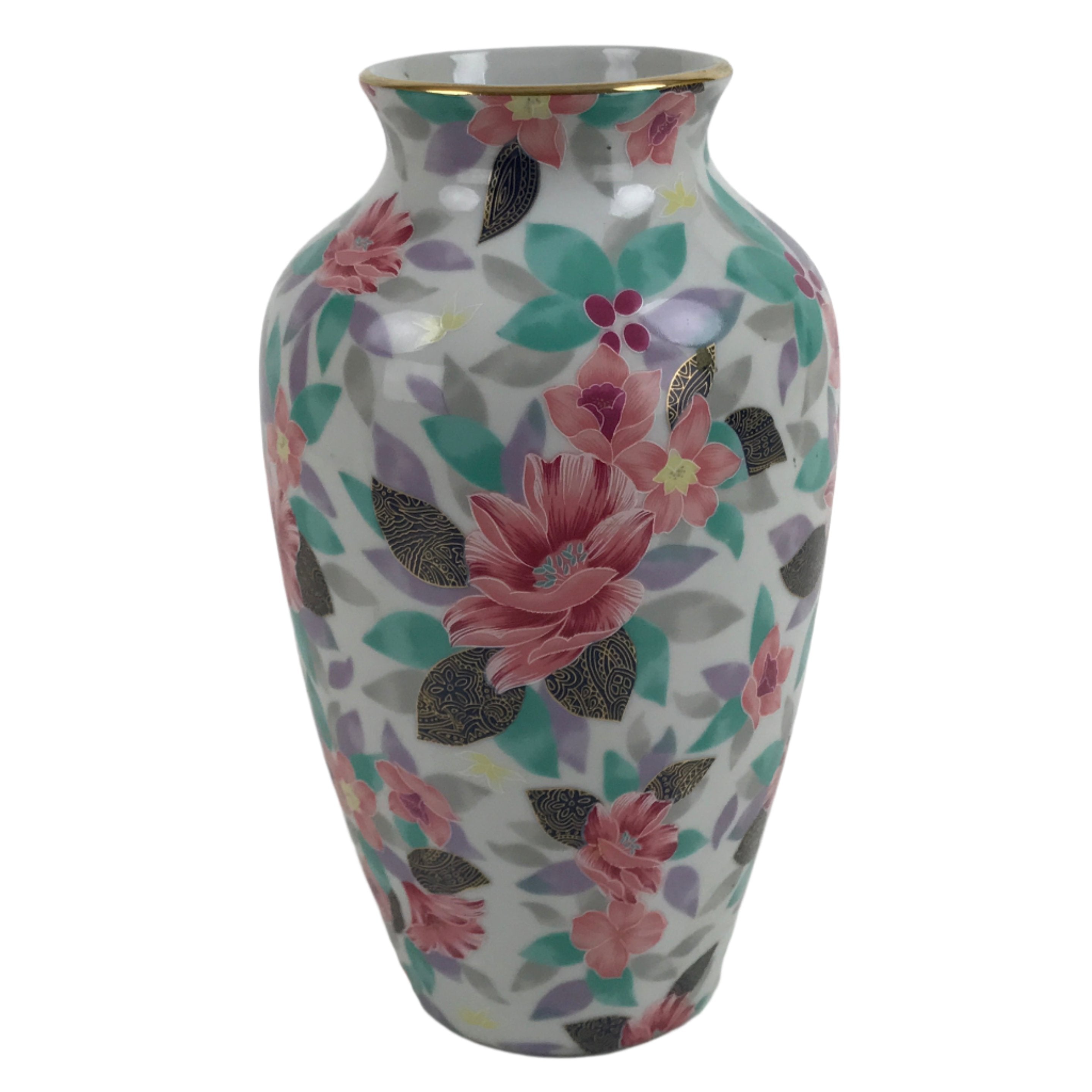 Japanese Porcelain Flower Vase Vtg Ikebana Kabin Pink Camellia Tsubaki FK132
