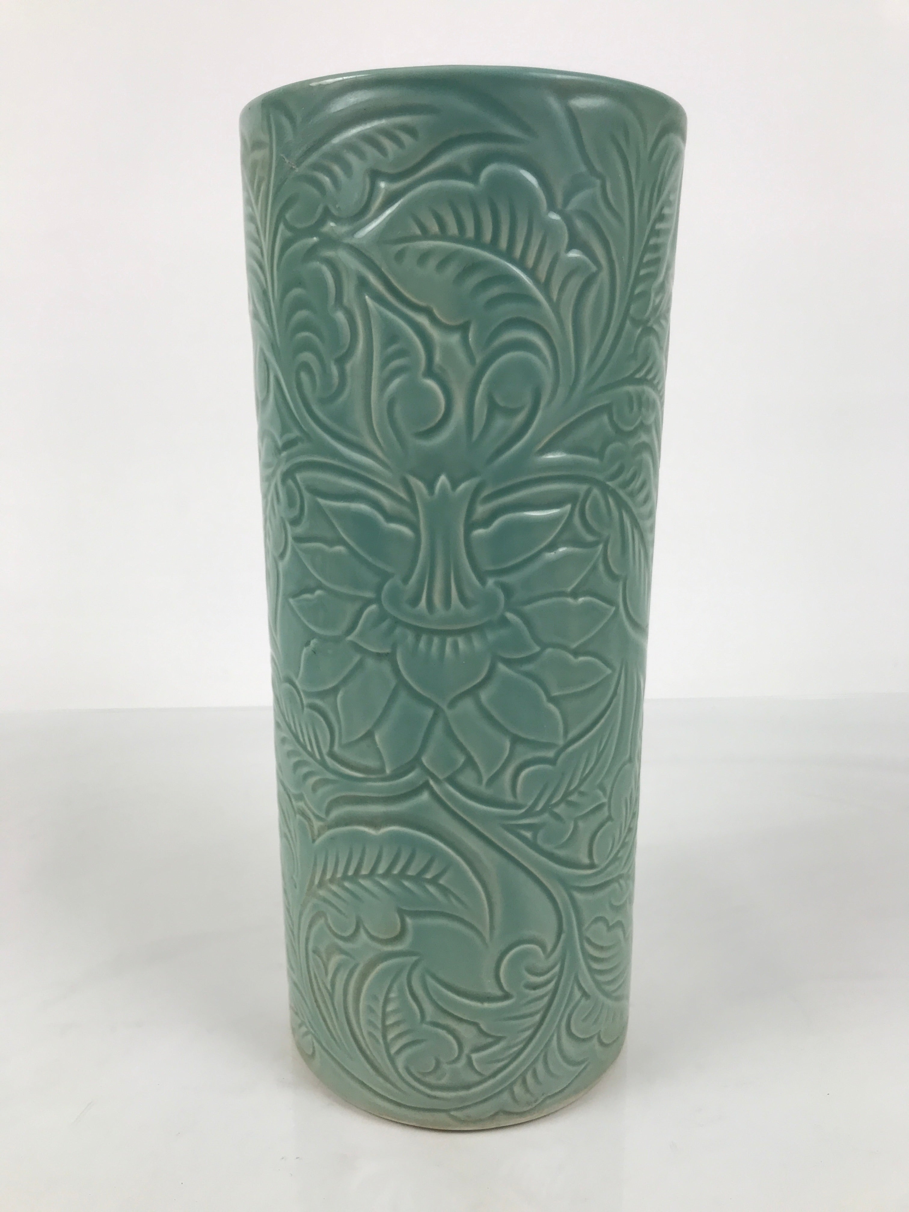 Japanese Porcelain Flower Vase Vtg Ikebana Kabin Seiji Celadon Green FK227