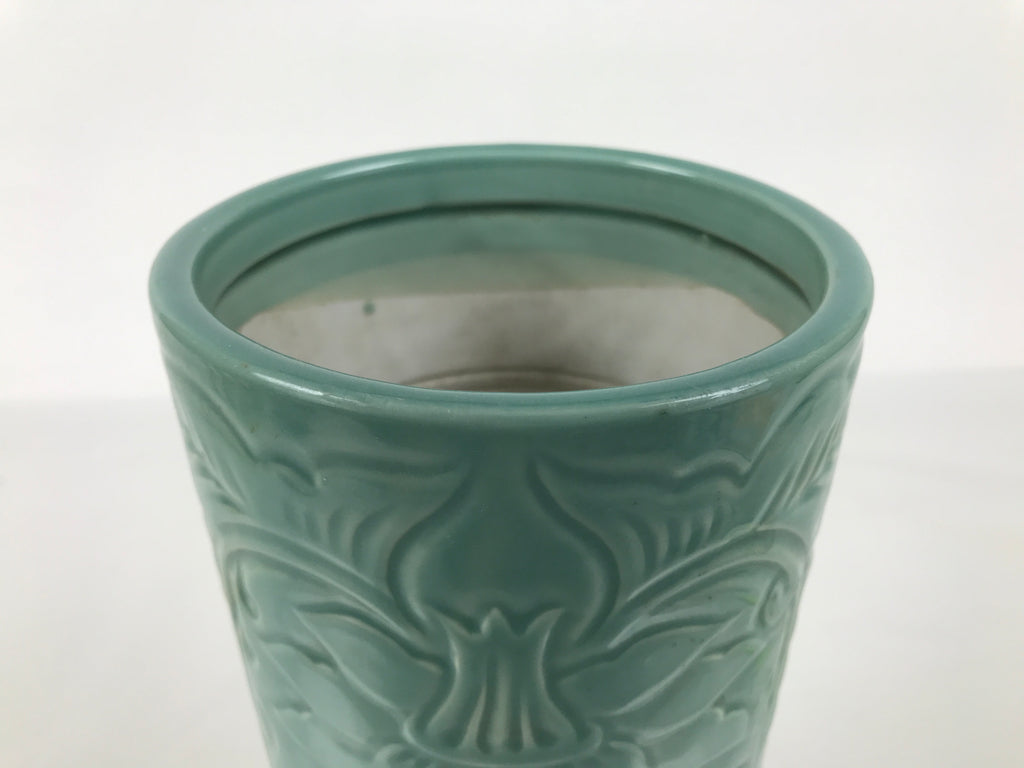 Japanese Porcelain Flower Vase Vtg Ikebana Kabin Seiji Celadon Green FK227
