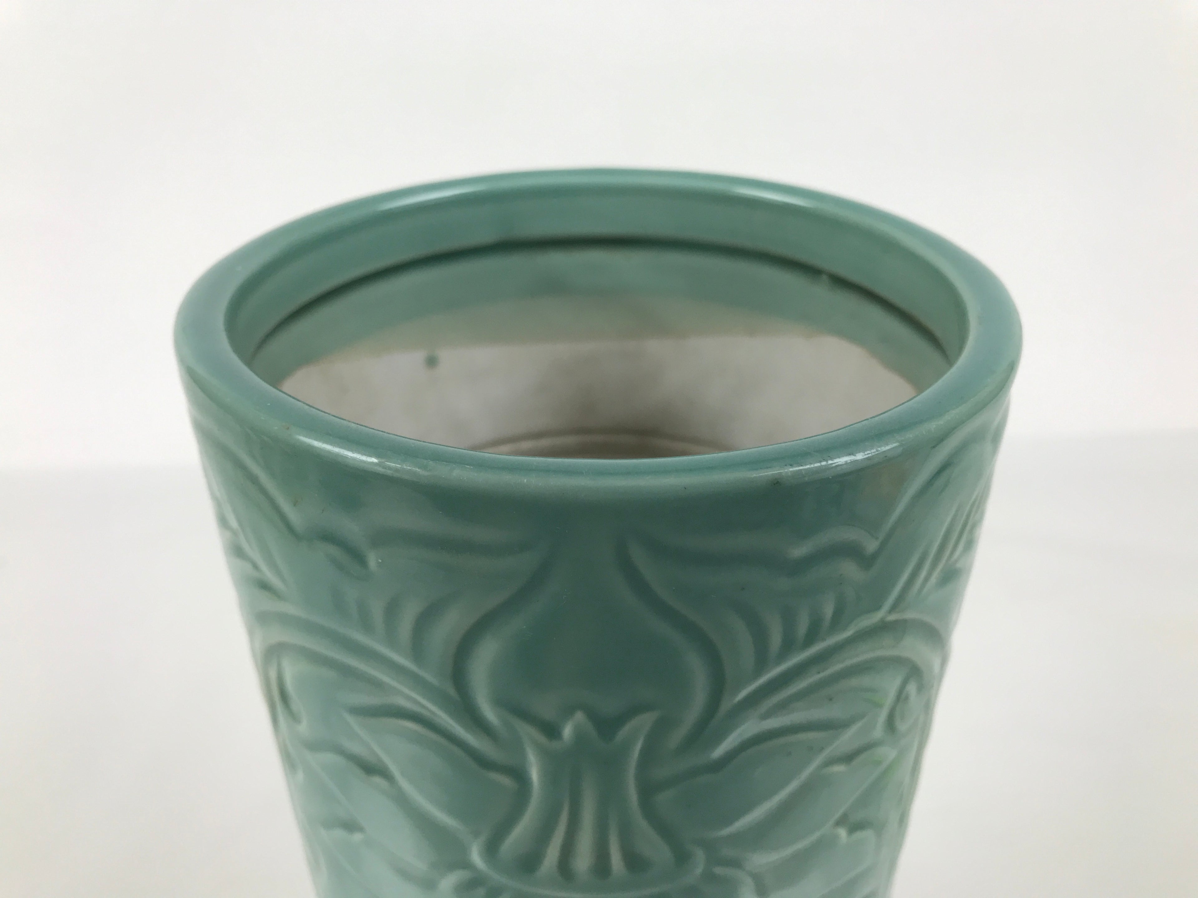 Japanese Porcelain Flower Vase Vtg Ikebana Kabin Seiji Celadon Green FK227