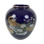 Japanese Porcelain Flower Vase Vtg Kabin Blue Peacock Bird Gold Floral FK218