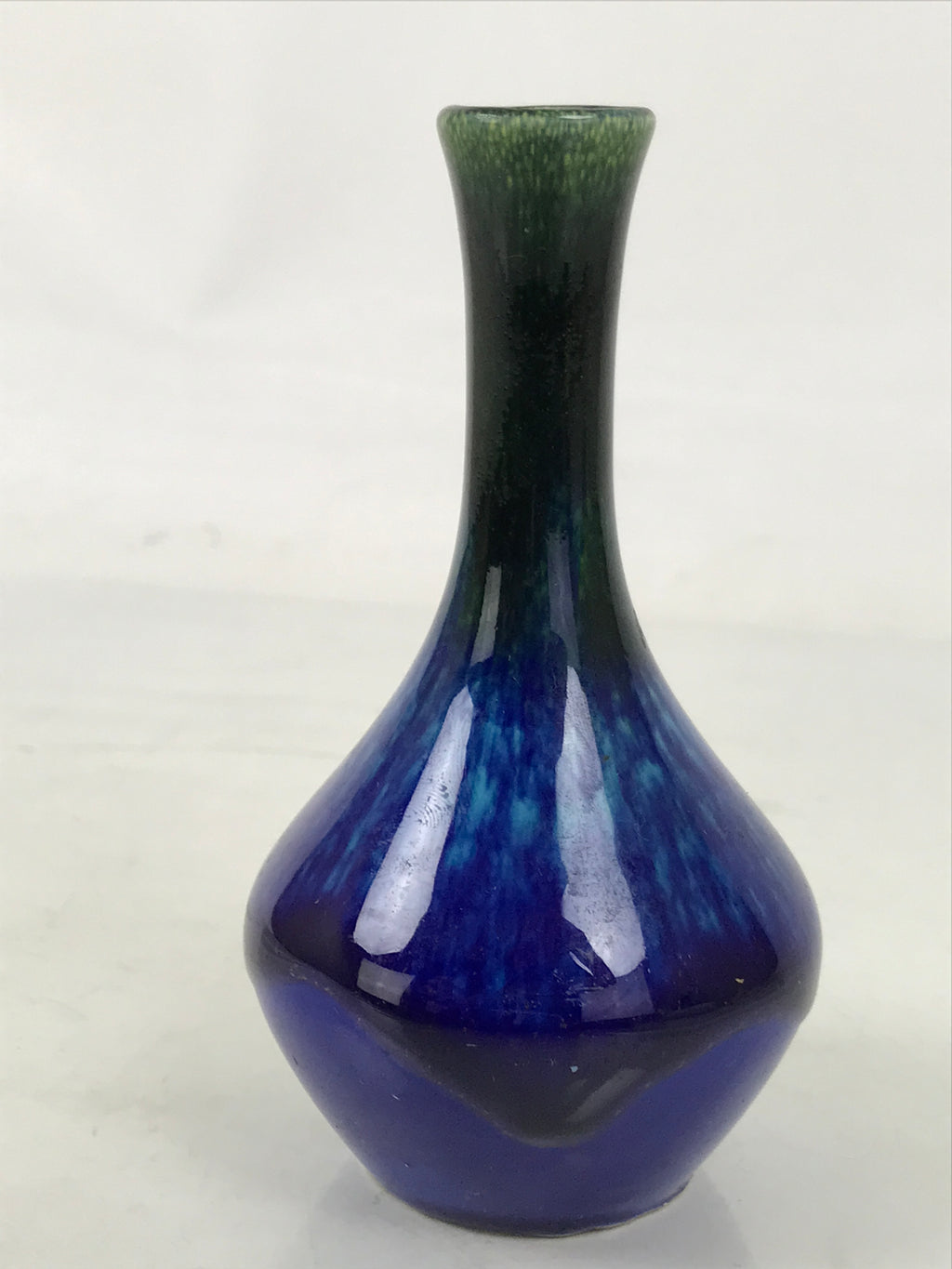 Japanese Porcelain Flower Vase Vtg Kabin Blue Yellow Long Crane Neck FK201
