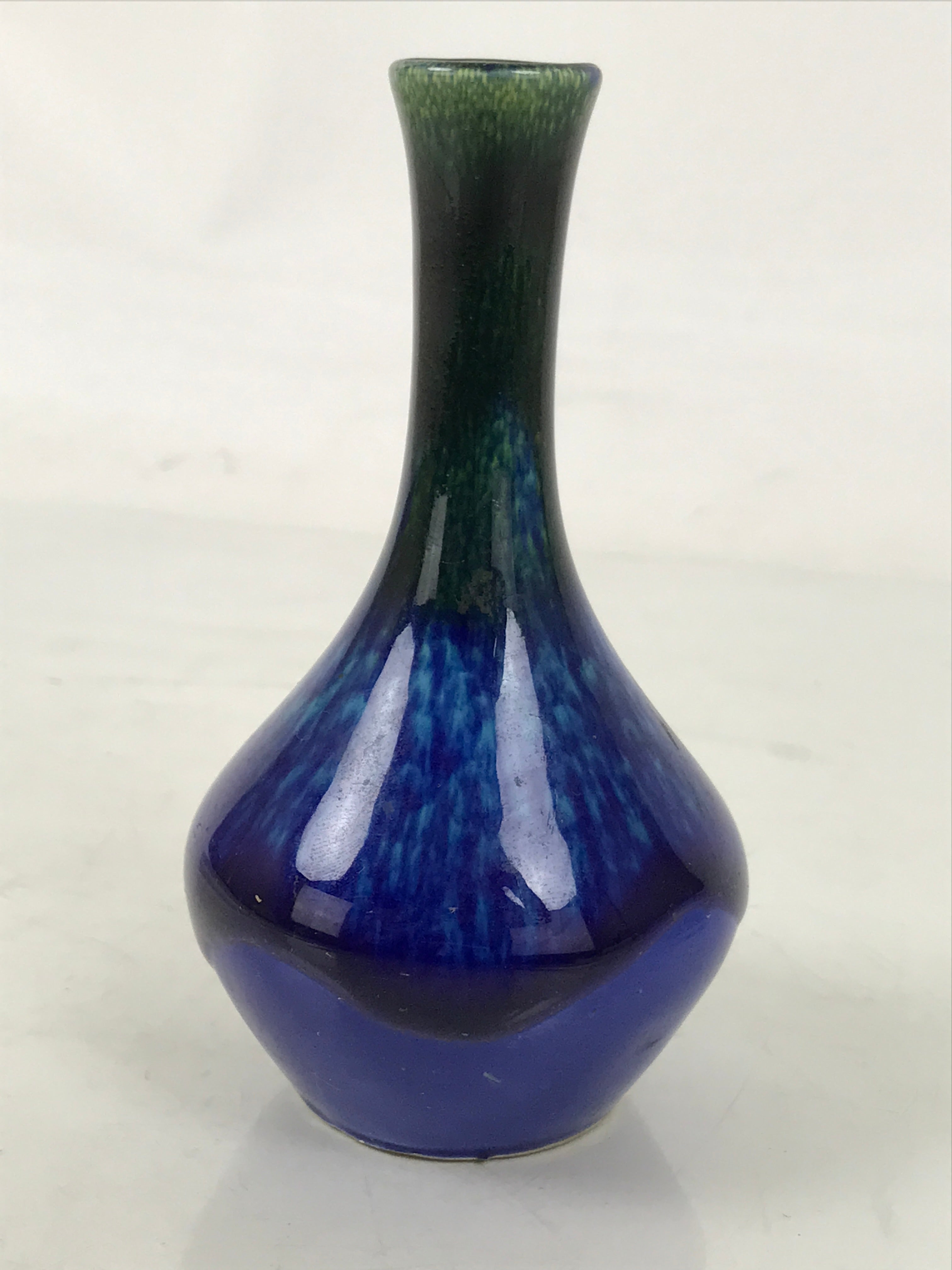 Japanese Porcelain Flower Vase Vtg Kabin Blue Yellow Long Crane Neck FK201