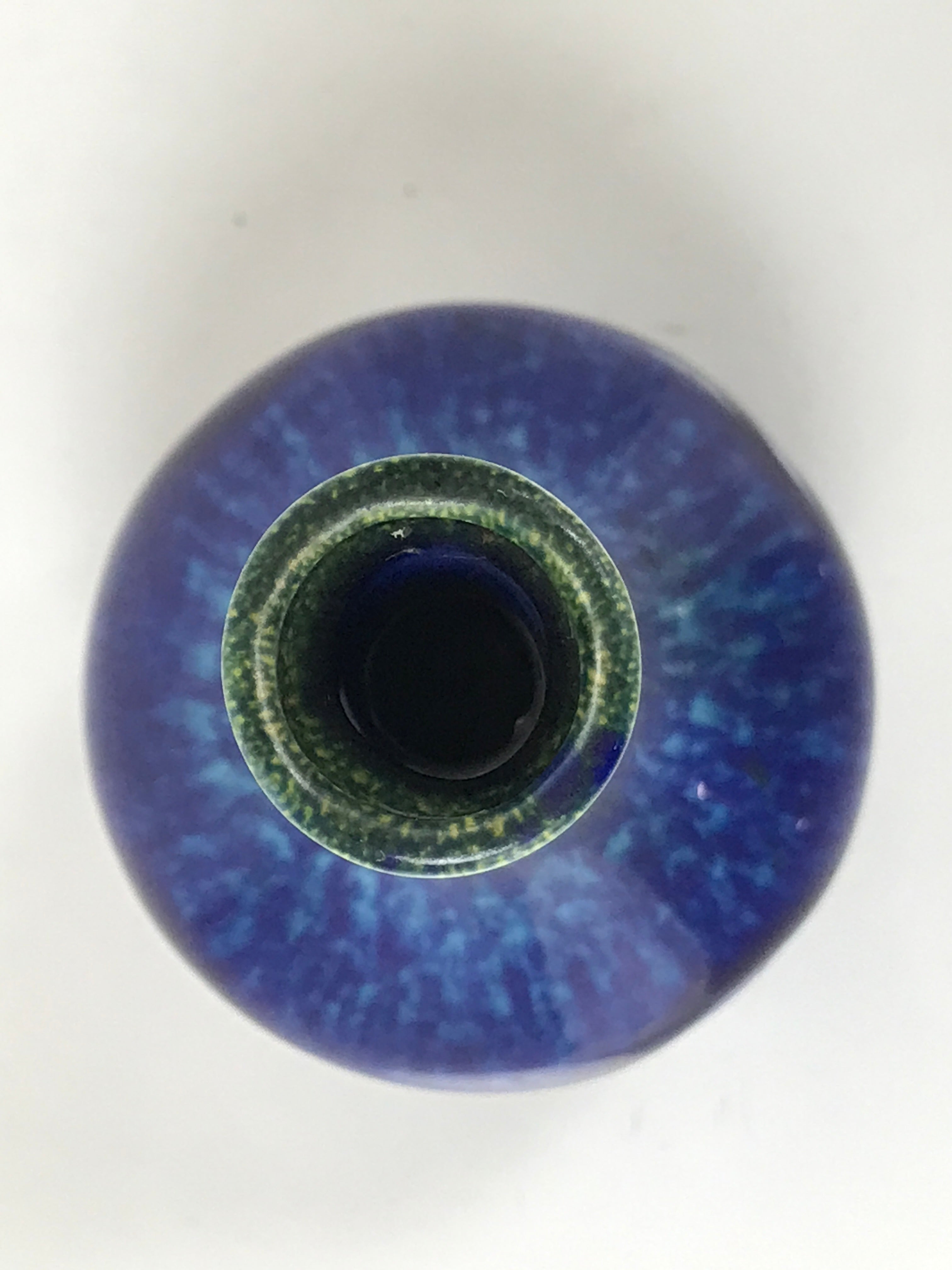 Japanese Porcelain Flower Vase Vtg Kabin Blue Yellow Long Crane Neck FK201