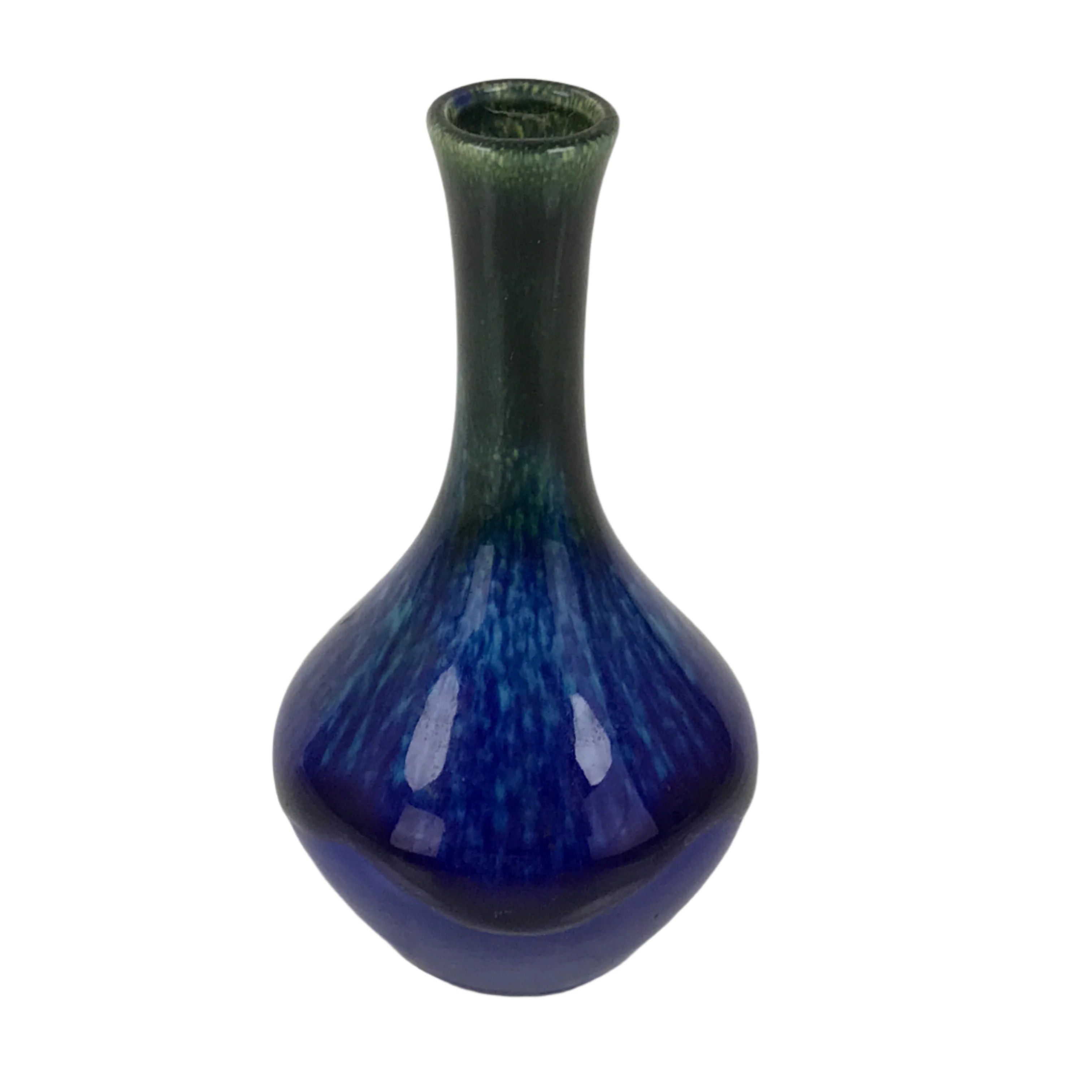 Japanese Porcelain Flower Vase Vtg Kabin Blue Yellow Long Crane Neck FK201