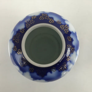 Japanese Porcelain Fragrance Decorative Pot Vtg Peony Flowers Blue Gold Y173