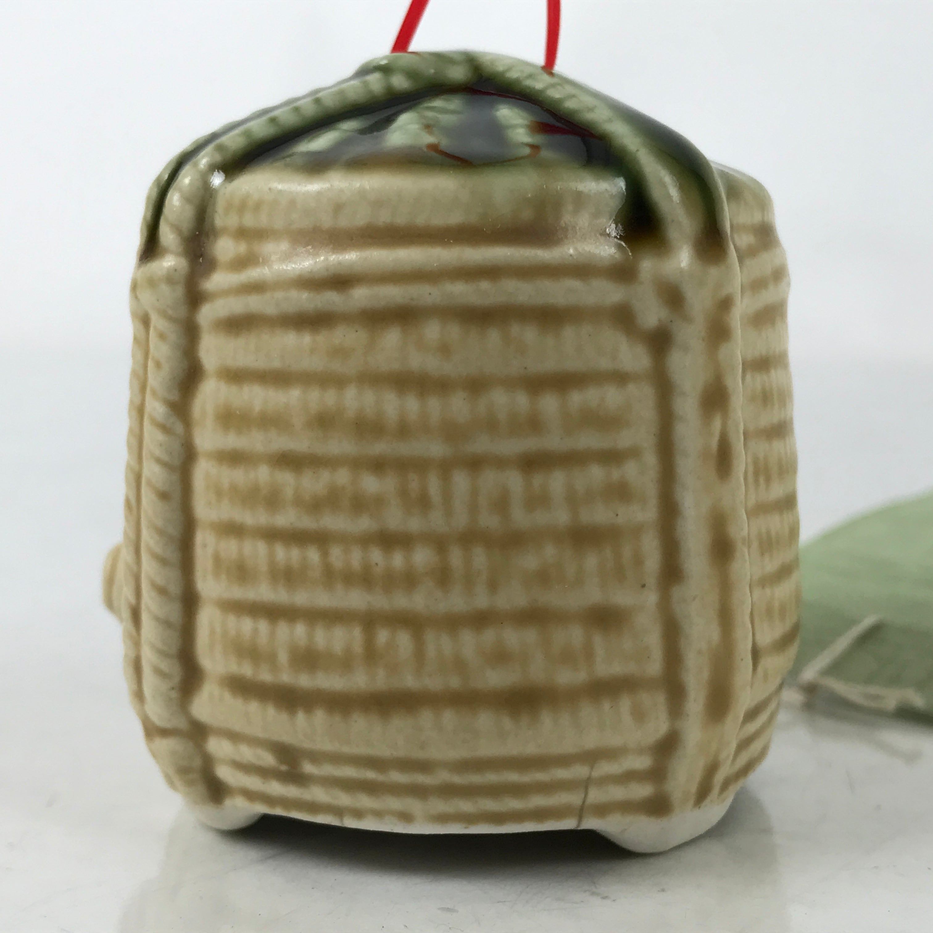 Japanese Porcelain Furin Wind Chime Vtg Green Beige Sake Barrel Komodaru DR571