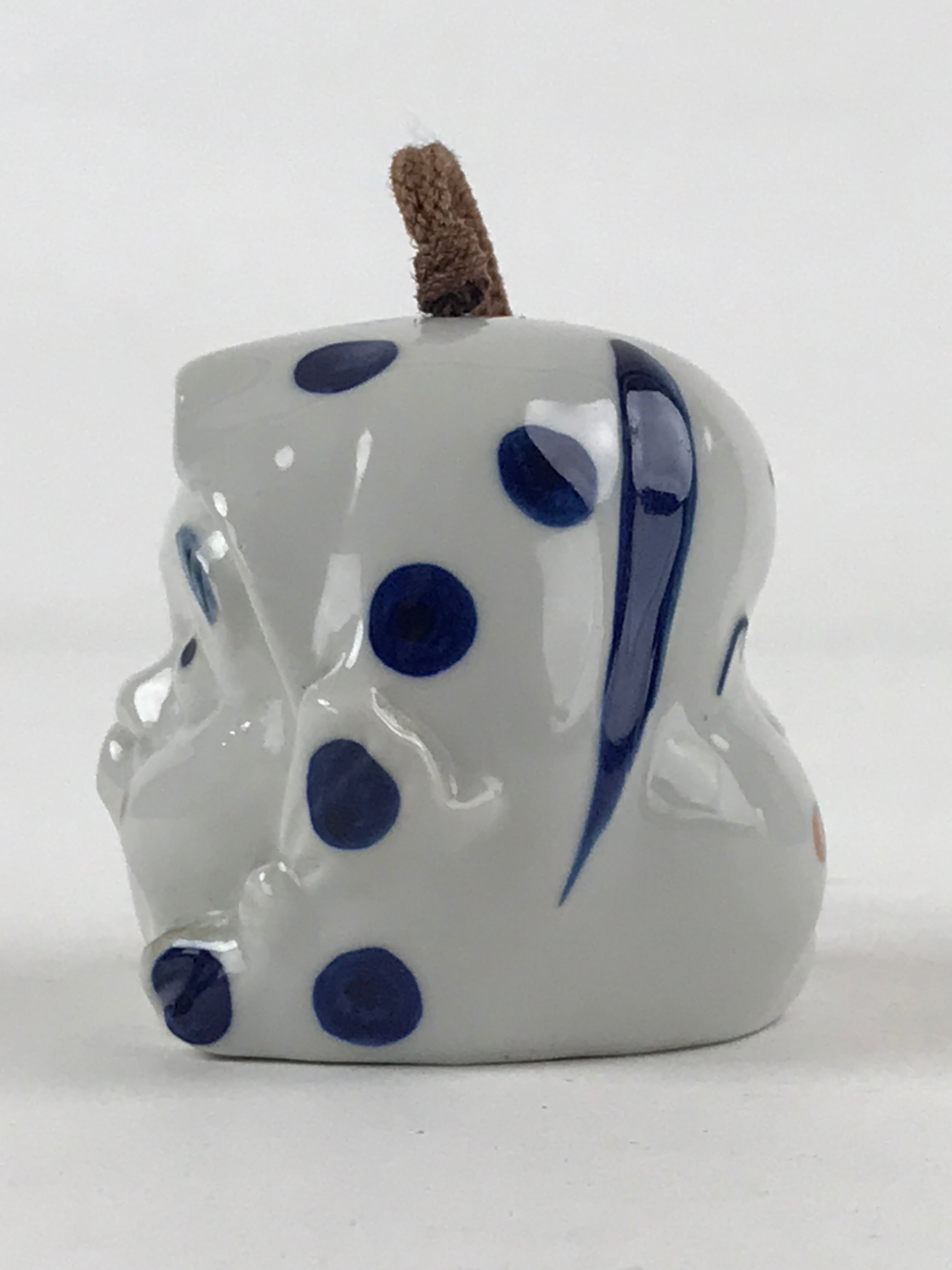 Japanese Porcelain Furin Wind Chime Vtg White Blue String Okame Hyottoko DR498