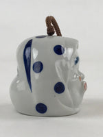 Japanese Porcelain Furin Wind Chime Vtg White Blue String Okame Hyottoko DR498