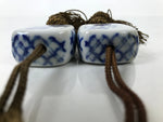 Japanese Porcelain Hanging Scroll Weights Vtg Fuchin Kakejiku Brown Tassel FC361