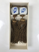 Japanese Porcelain Hanging Scroll Weights Vtg Fuchin Kakejiku Brown Tassel FC361