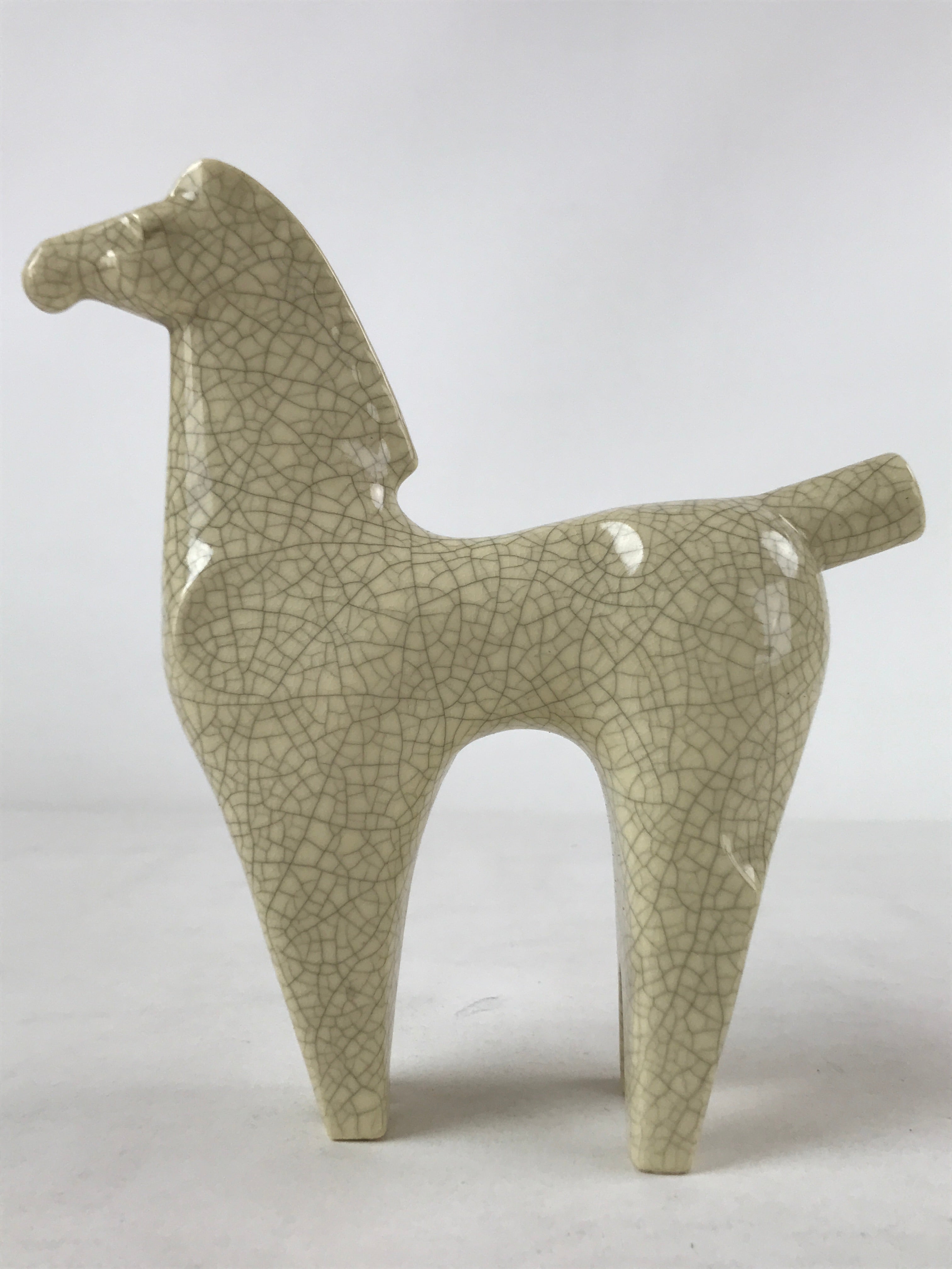 Japanese Porcelain Horse Figurine Vtg Zodiac Animal Beige Crackle Glaze BD962