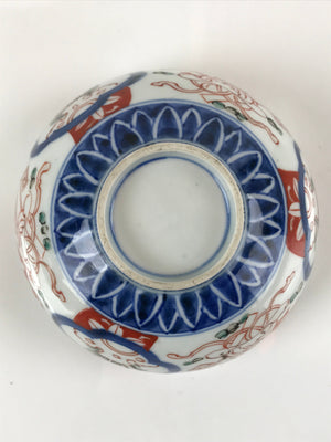 Japanese Porcelain Imari Lidded Bowl Vtg Floral Kabuto Helmet Blue Red PY721