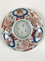 Japanese Porcelain Imari Lidded Bowl Vtg Floral Kabuto Helmet Blue Red PY721